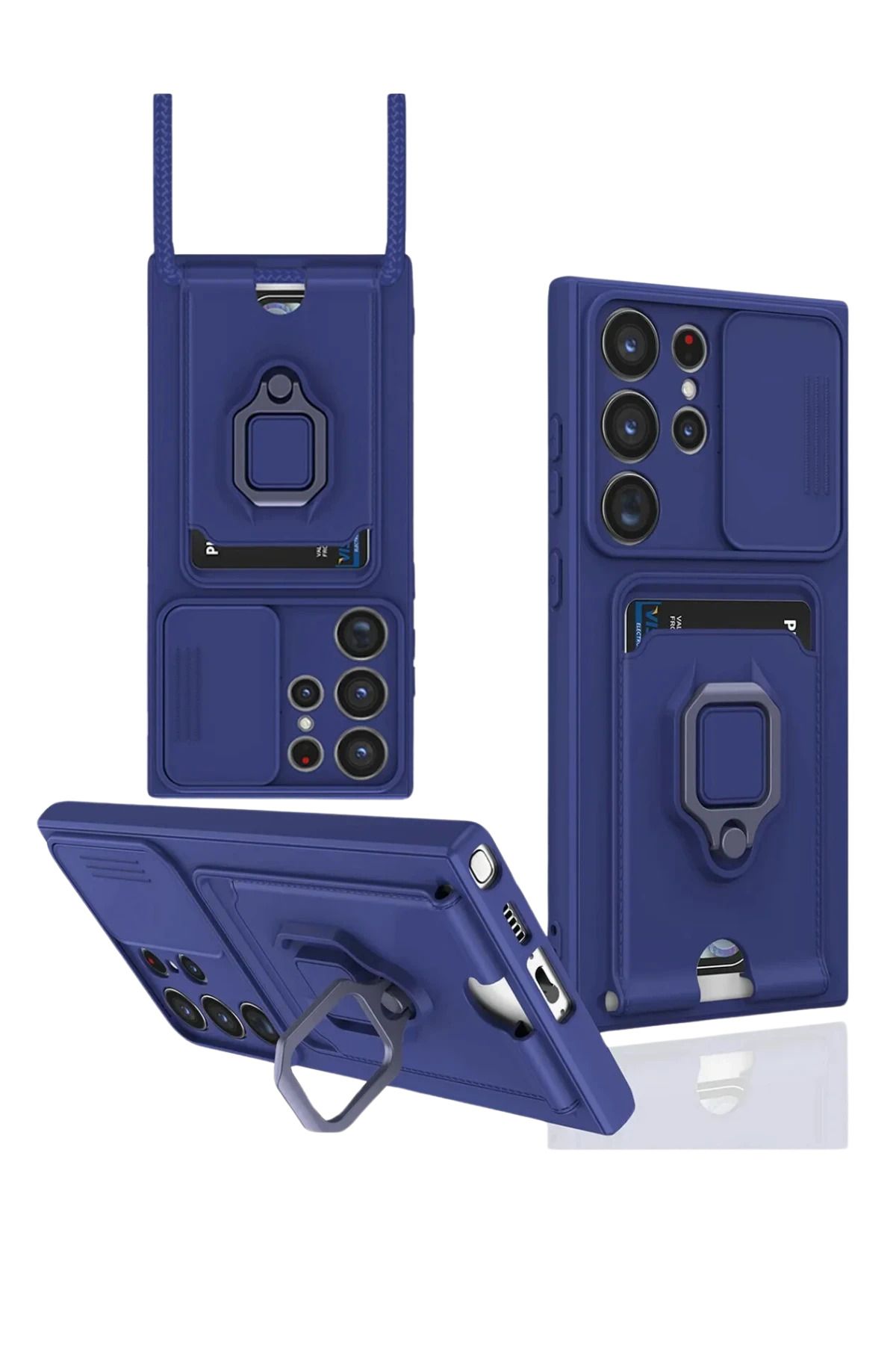 cepmoda SAMSUNG GALAXY S25 ULTRA – Askı İpli Telefon Kılıfı – Kartlık, Stand, Kamera Koruma – LACİVERT