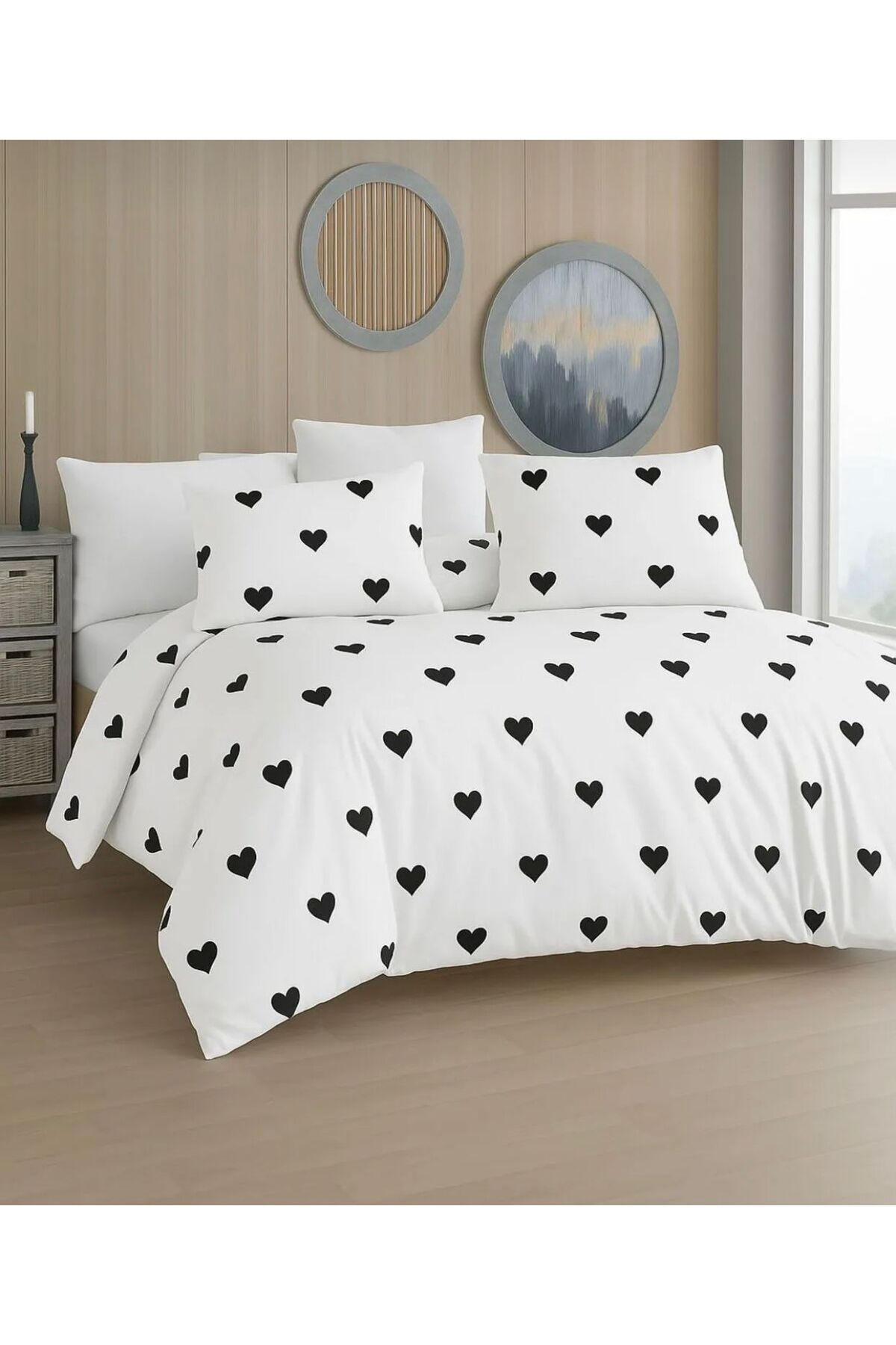 HOMETEKSTILE Çift Kişilik Lüks Nevresim Takımı Pamuklu Kalp Desenli Nevresim Takımları