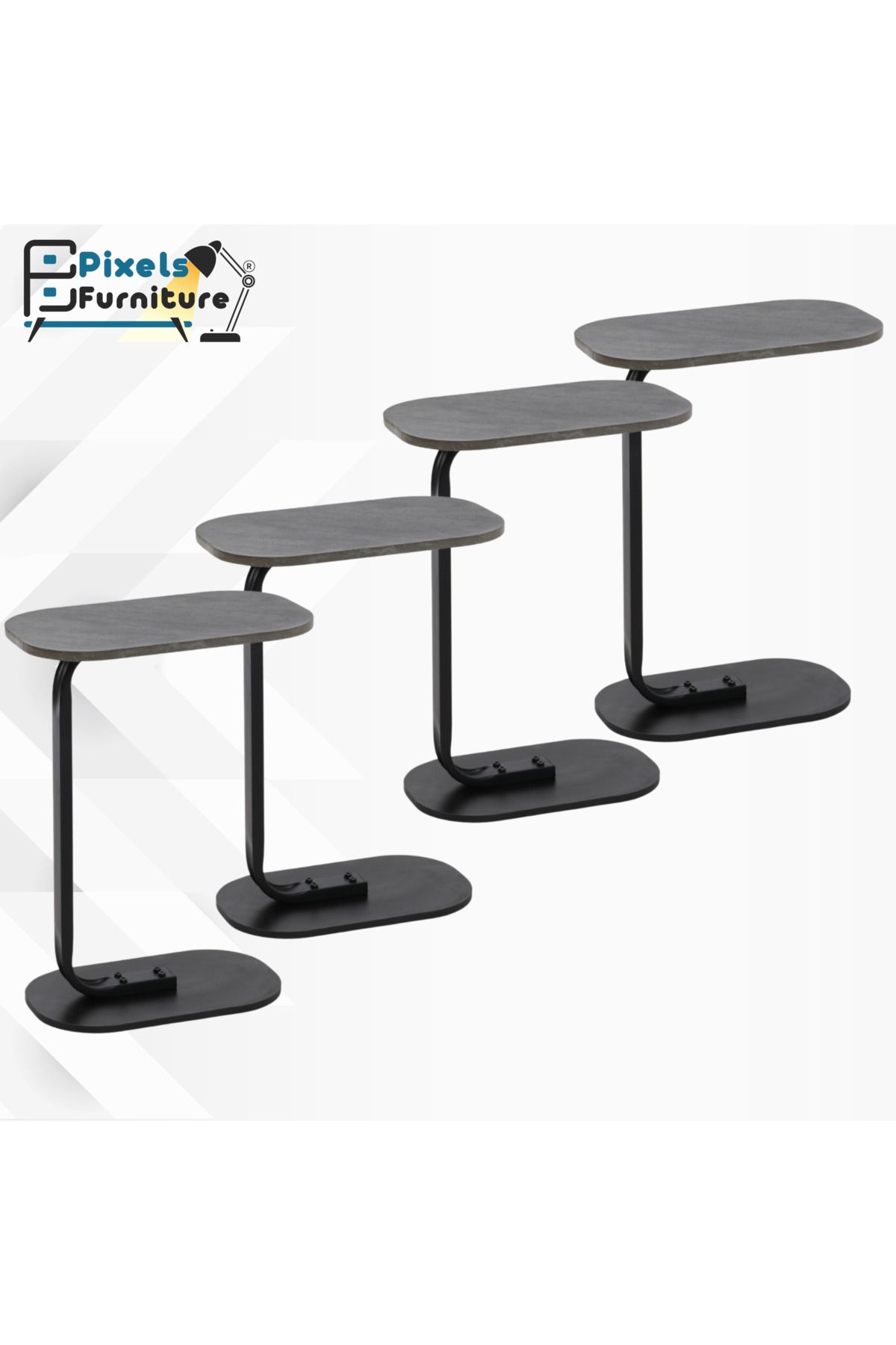 PixelsFurniture-Set of 4 Pixel Furniture C-Shaped Side Table for Sofa and Bed, Table with Solid Metal Bases 1