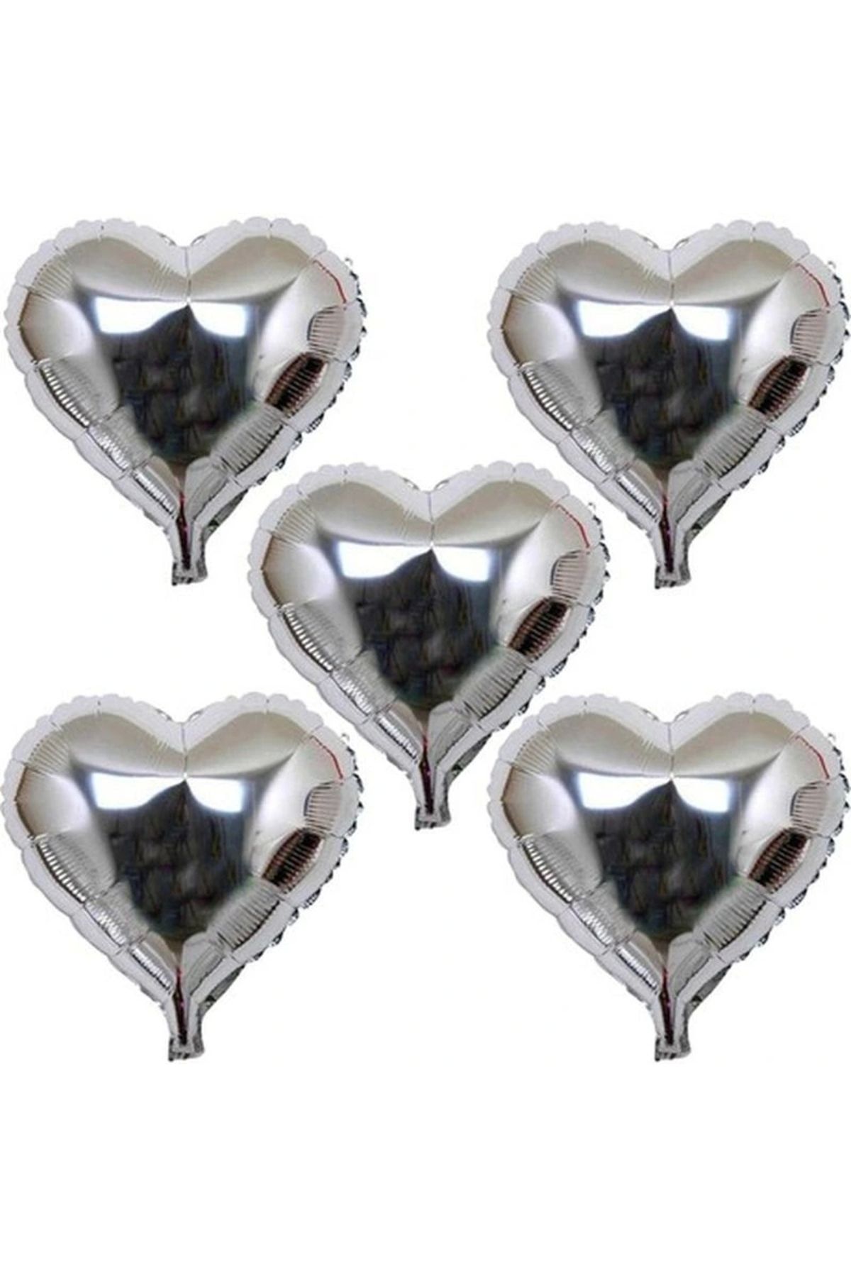 OurStyles Kalp Şekilli Gümüş Renk Folyo Balon 45 cm 5 Adet