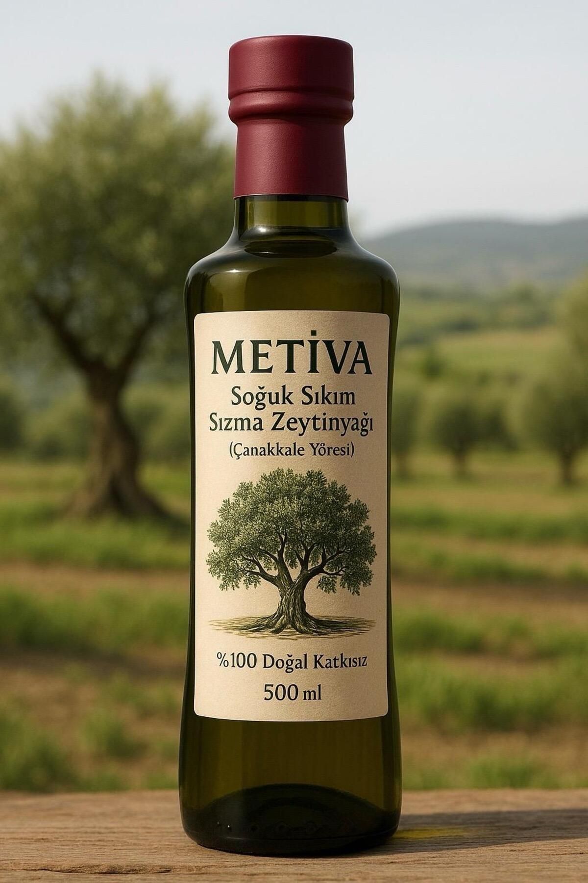 METİVA SOĞUK SIKIM ZEYTİNYAĞI - 500 ML - ÇANAKKALE YÖRESİ - YEŞİL GEOLİVE CAM ŞİŞE - AKITICILI KAPAK
