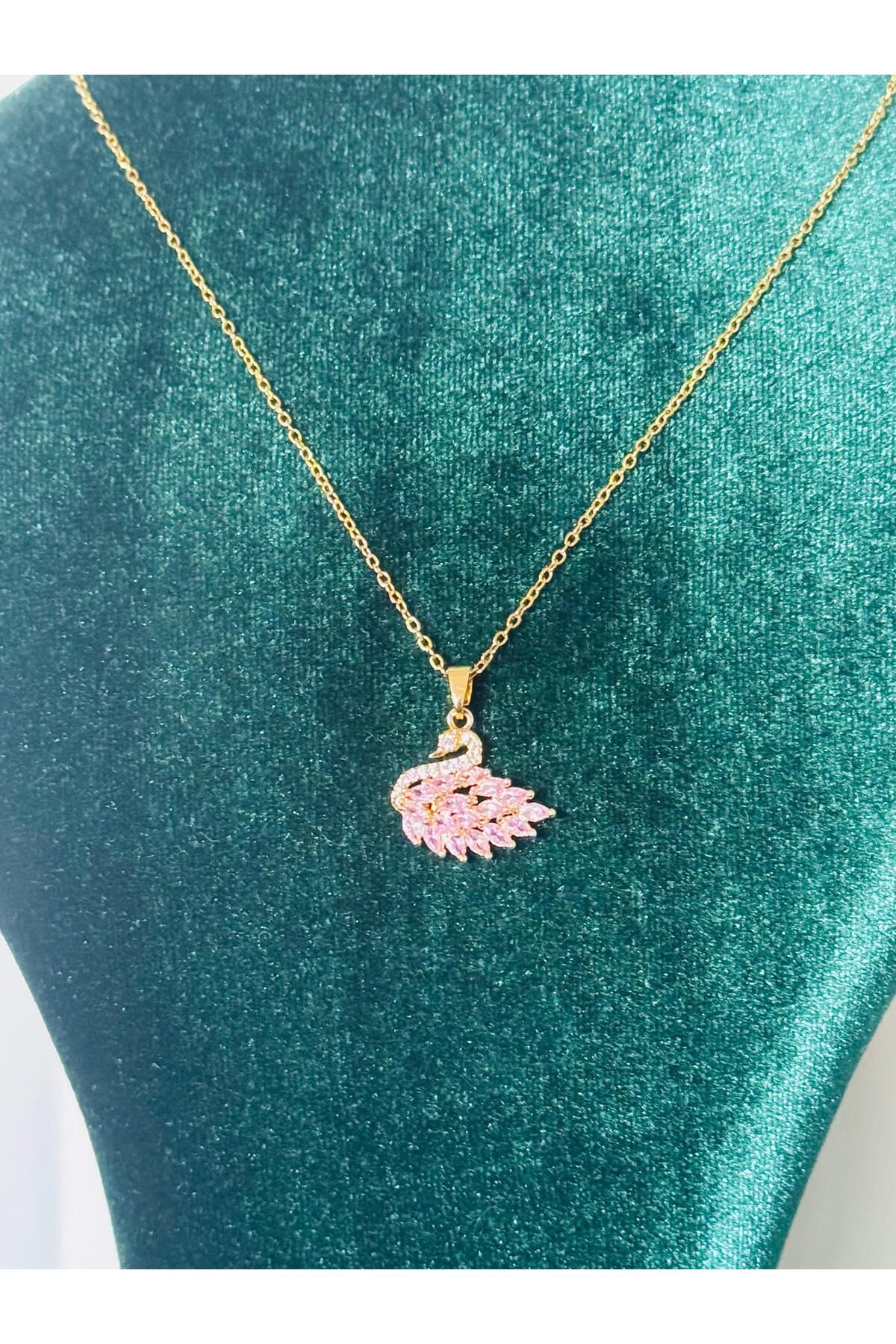 Daynav Pembe Taşlı Kuğu Model Kolye