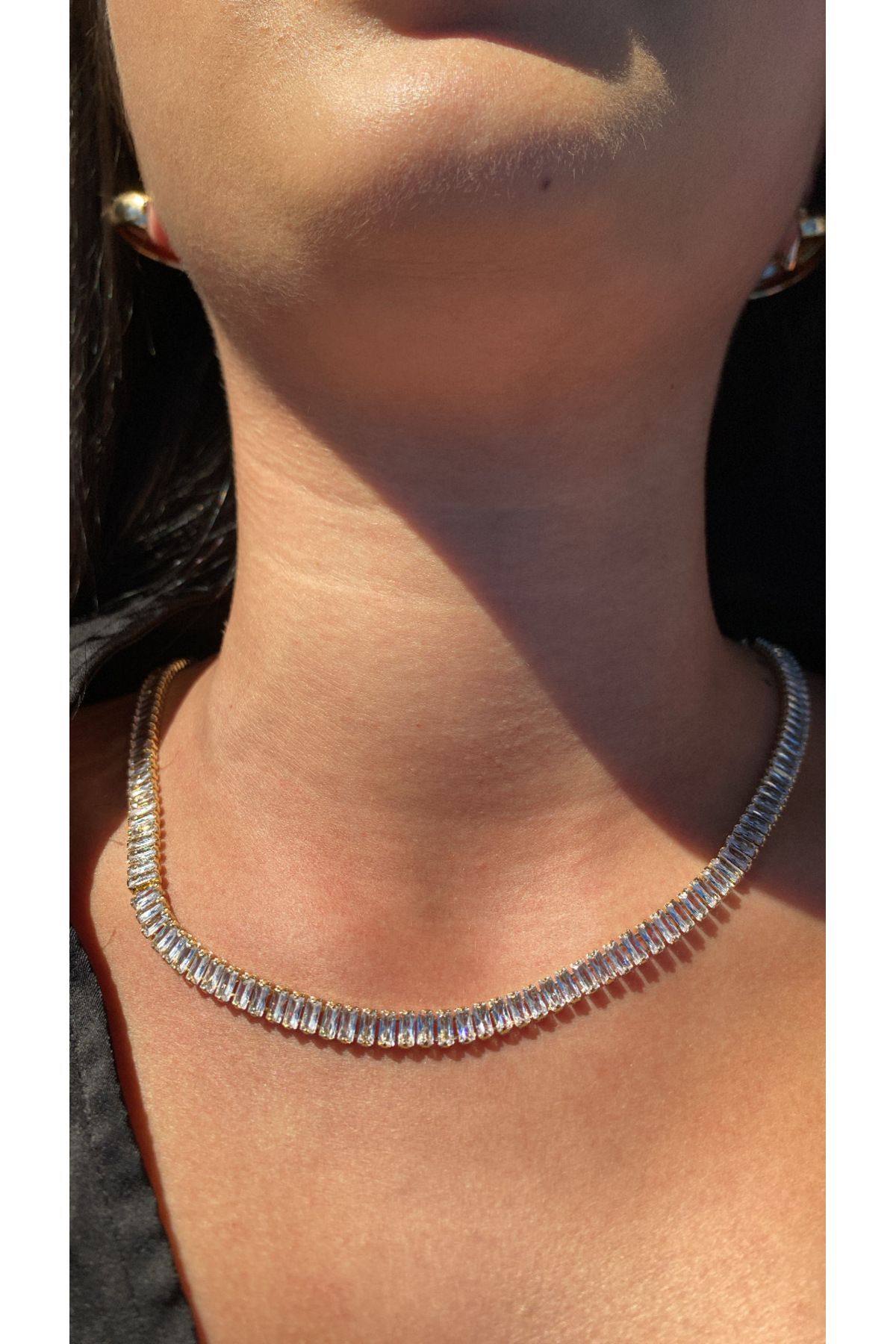 Jiji Jewelery Döküm Su Yolu Klasik Dikdörtgen Zirkon Taş Altın Renk Paslanmaz Çelik Kolye