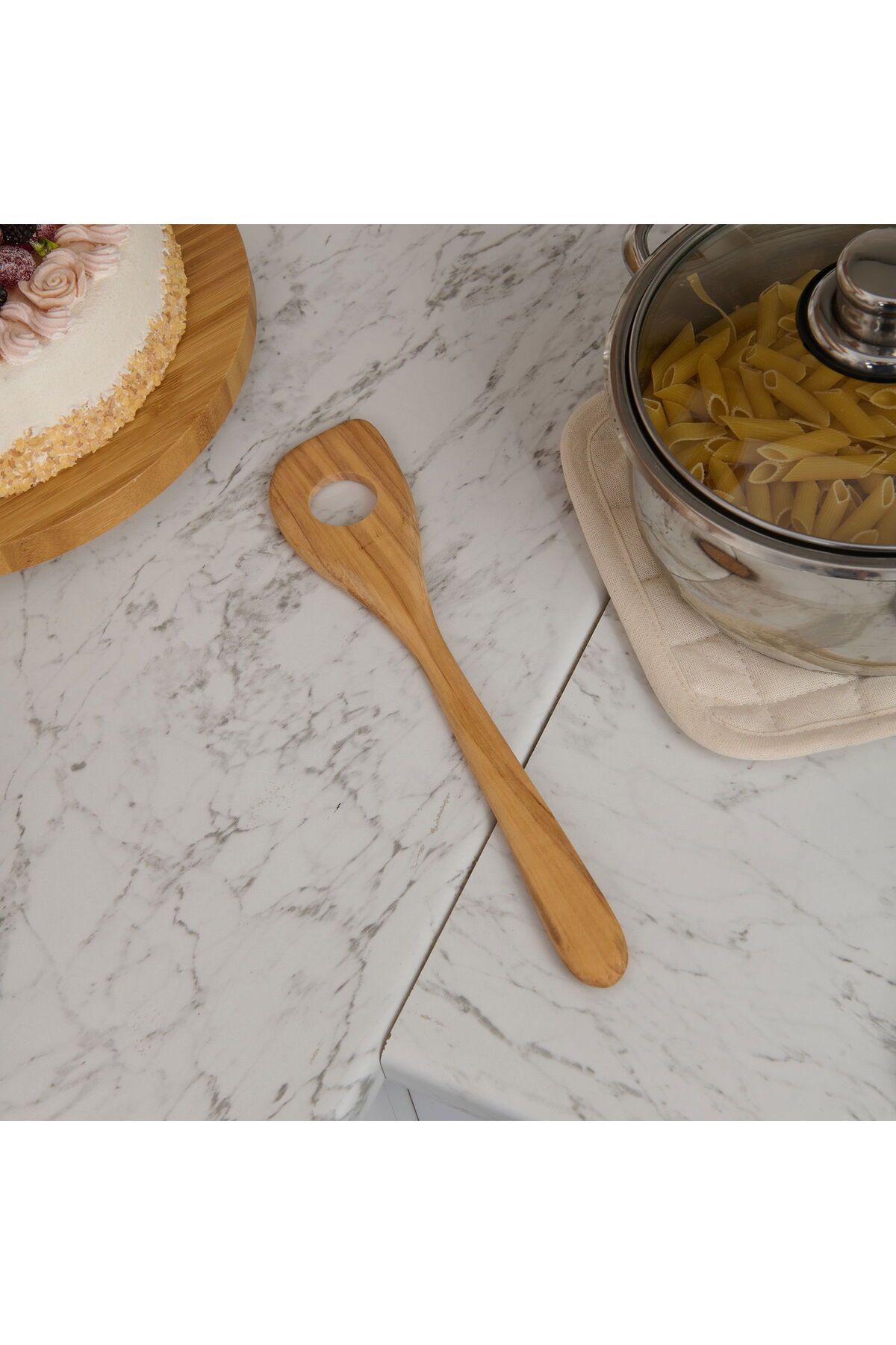 ASPARTAM Zeytin Ağacı Büyük Delikli Spatula - Açık Kahverengi - 30 cm