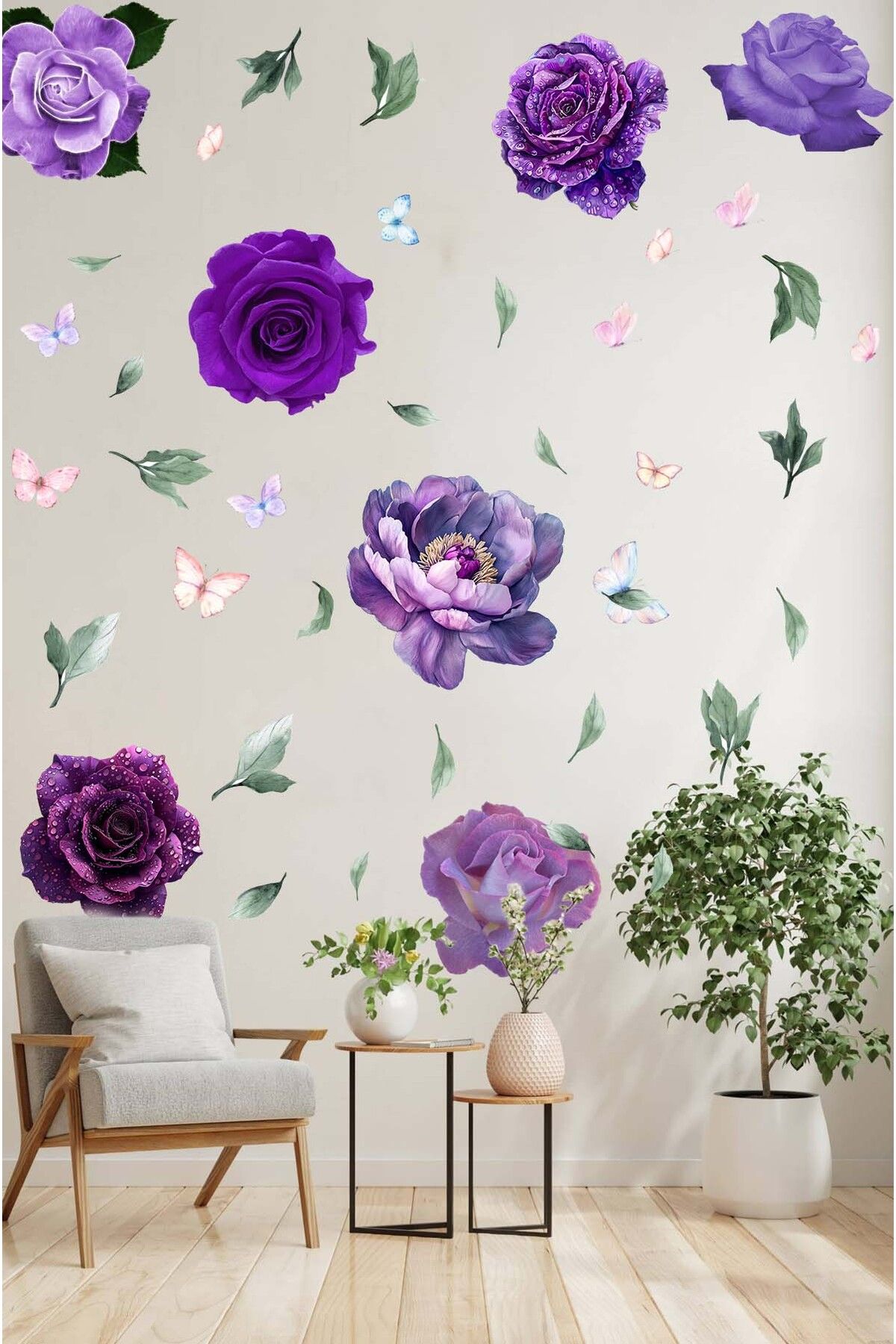 KT Decor Renkli Şakayık Çiçekleri Premium Duvar Sticker Seti