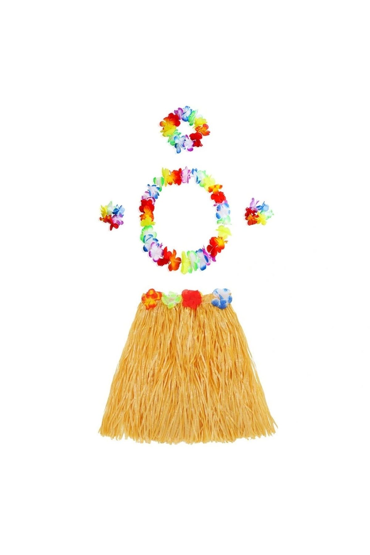 OurStyles Yetişkin ve Çocuk Uyumlu Luau Aloha Hawaii Turuncu Etek ve Renkli Kolye Taç 2 Adet Bileklik Seti