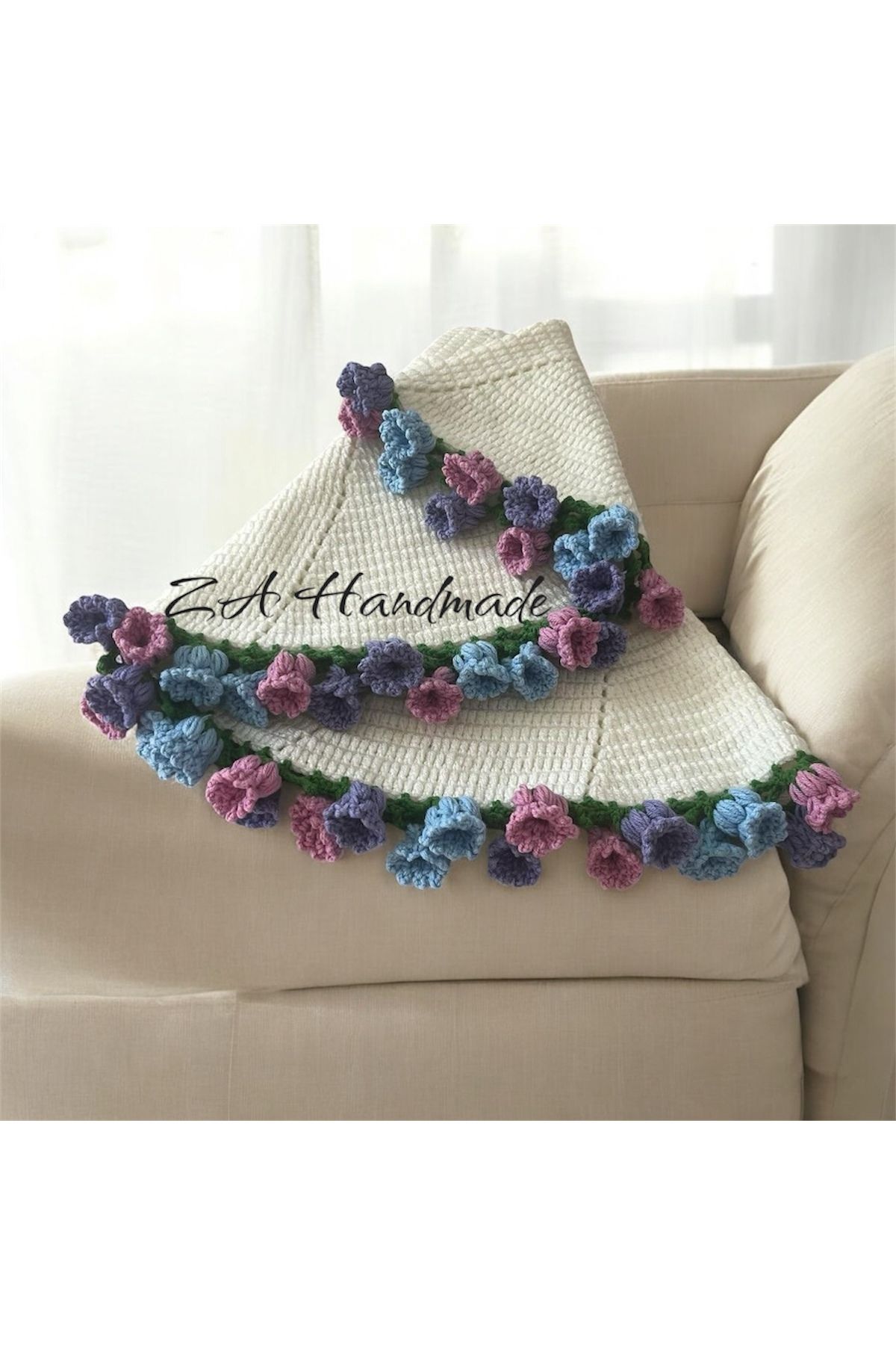 ZAHandmade Renkli çiçek buketi şal (70cm)