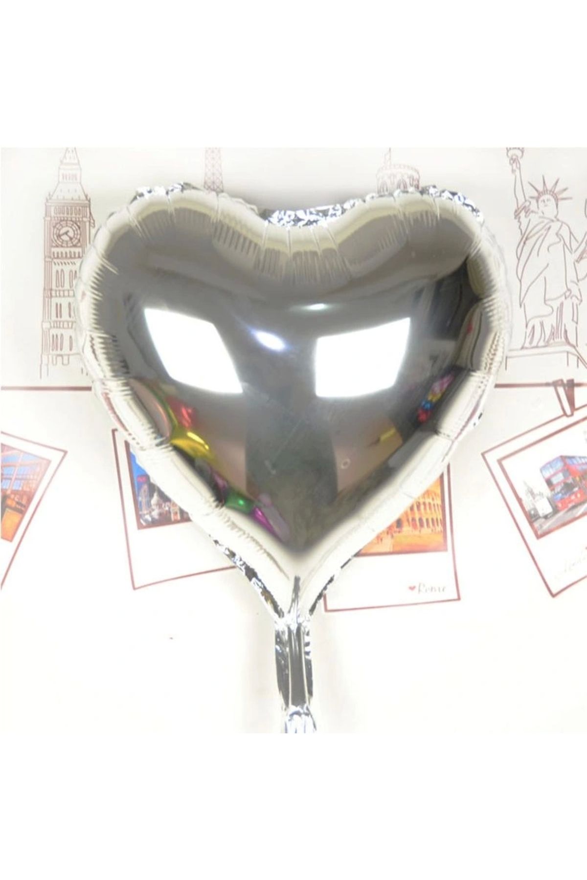 OurStyles Kalp Uçan Balon Folyo Gümüş 80 cm 32 inç