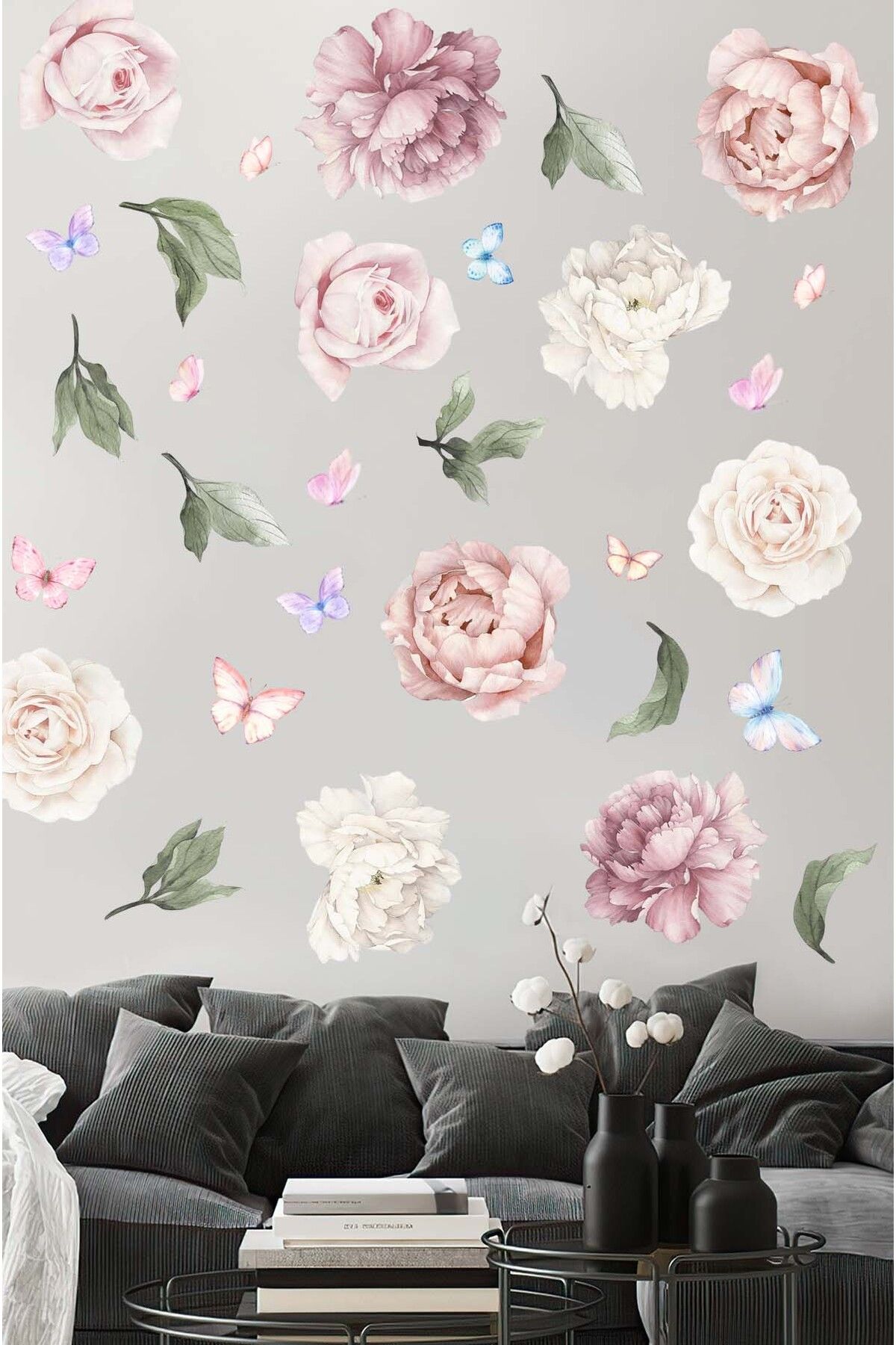 KT Decor Renkli Şakayık Çiçekleri Premium Duvar Sticker Seti