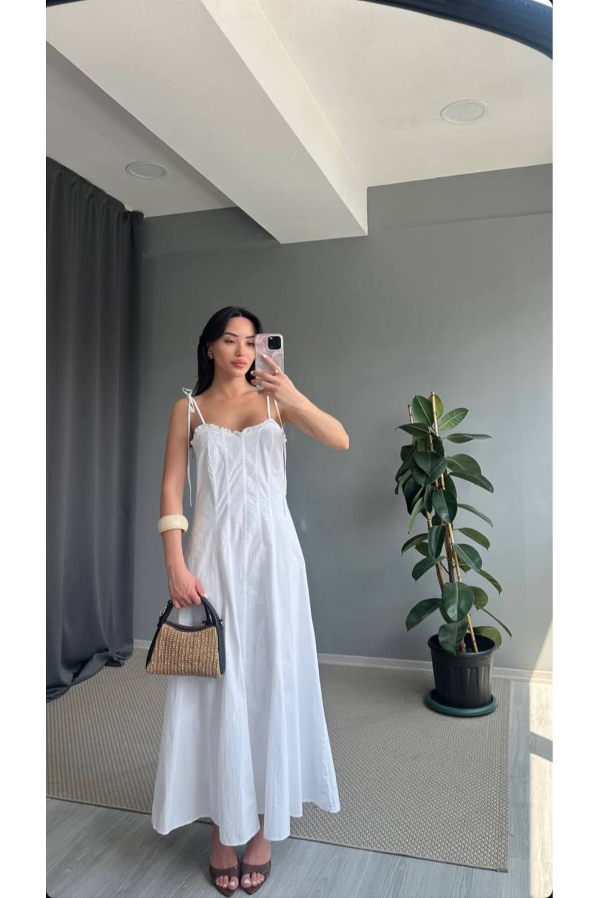 Hotfashion YAKASI FIRFIRLI İP ASKILI ELBİSE