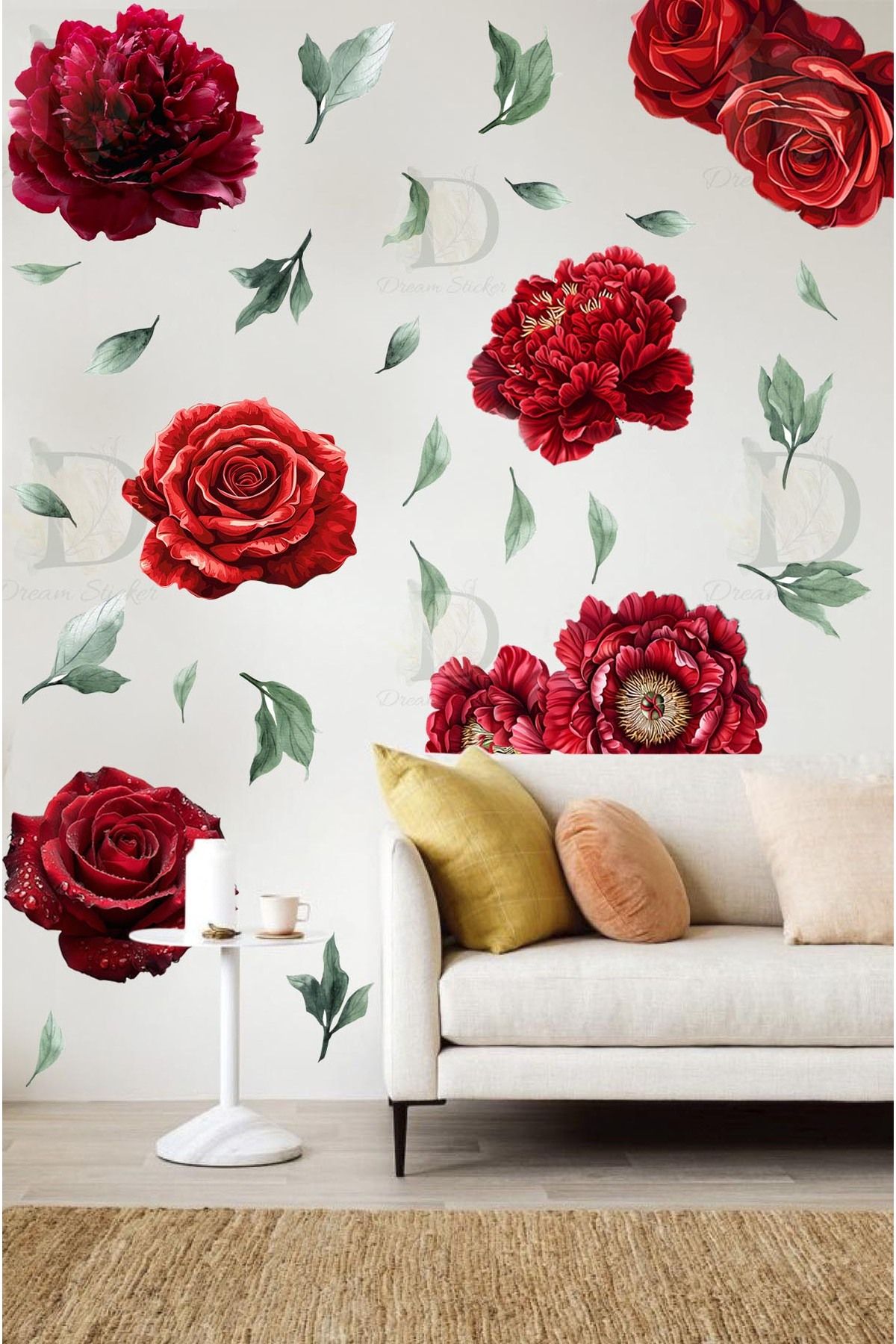 KT Decor Renkli Şakayık Çiçekleri Premium Duvar Sticker Seti