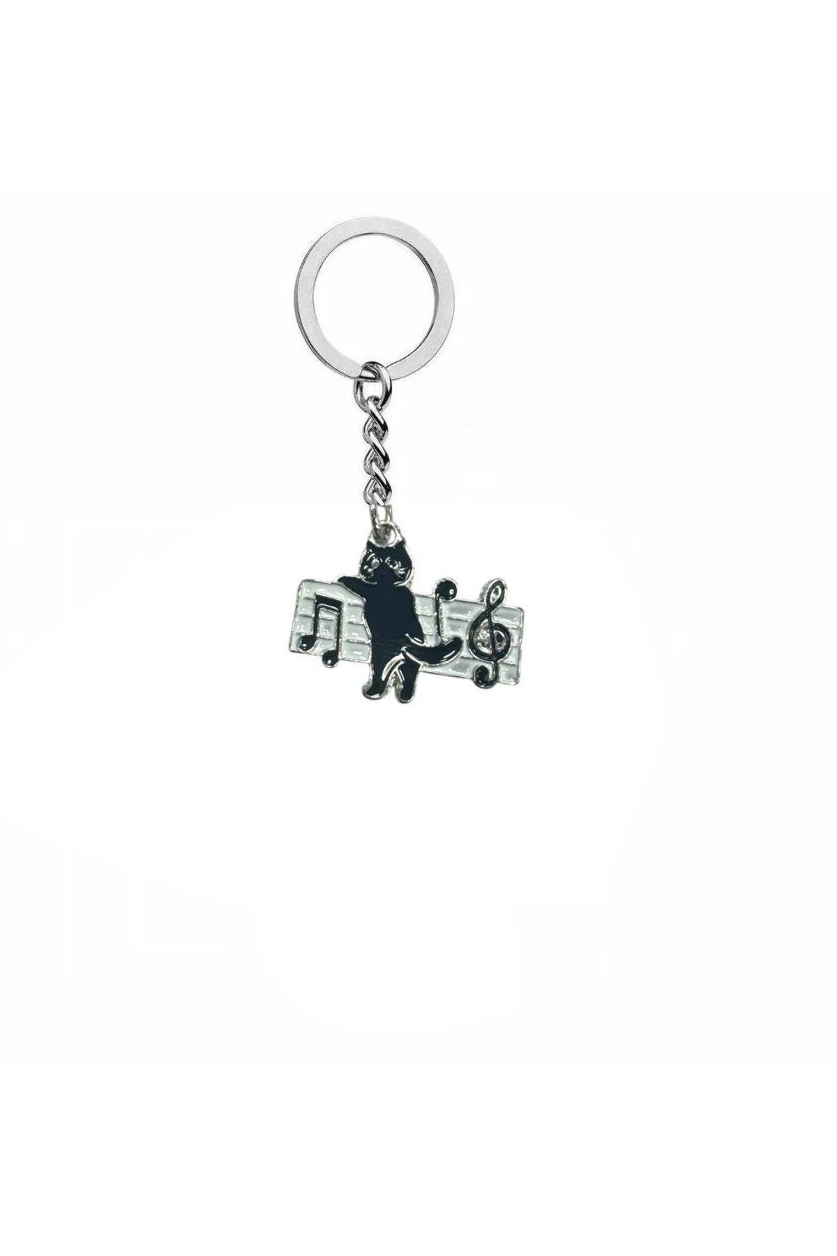 Herşey Nota Black Cat Grup Logo Metal Anahtarlık – Unisex Müzik Temalı Aksesuar