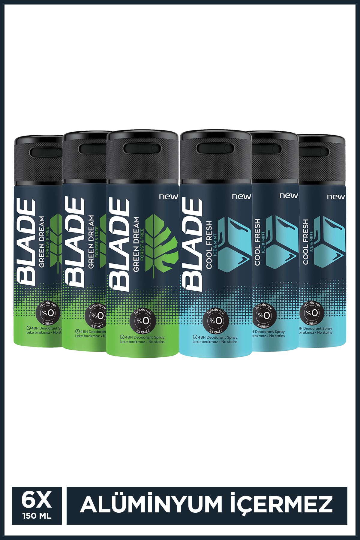 Blade İkili Deodorant Seti – Cool Fresh & Green Dream Erkek Deodorant 6x150 ml