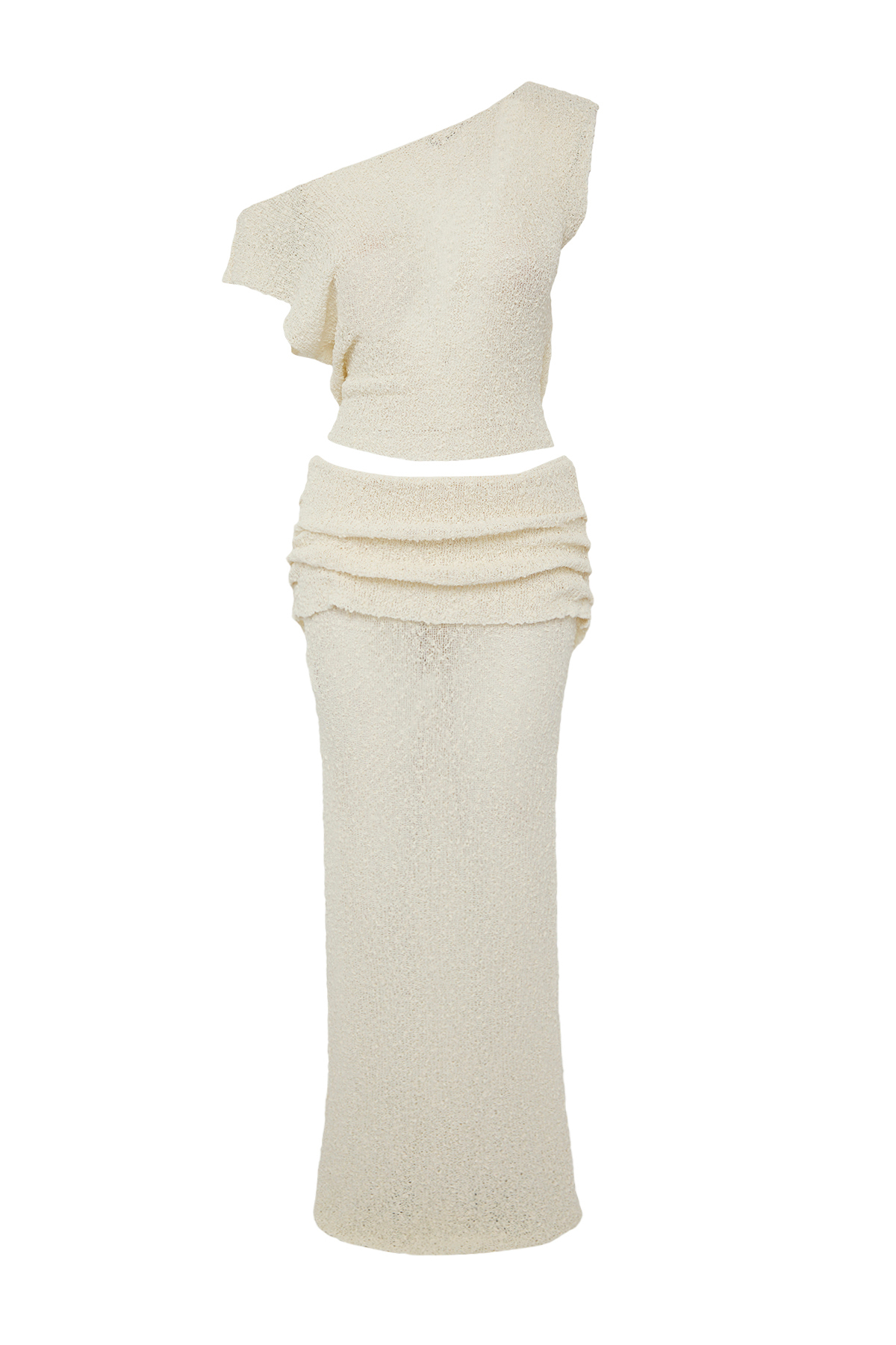 Trendyolmilla  Ekru Triko Büzgülü Plaj Bluz-Etek Takım TBESS25AU00109 - Görsel 5