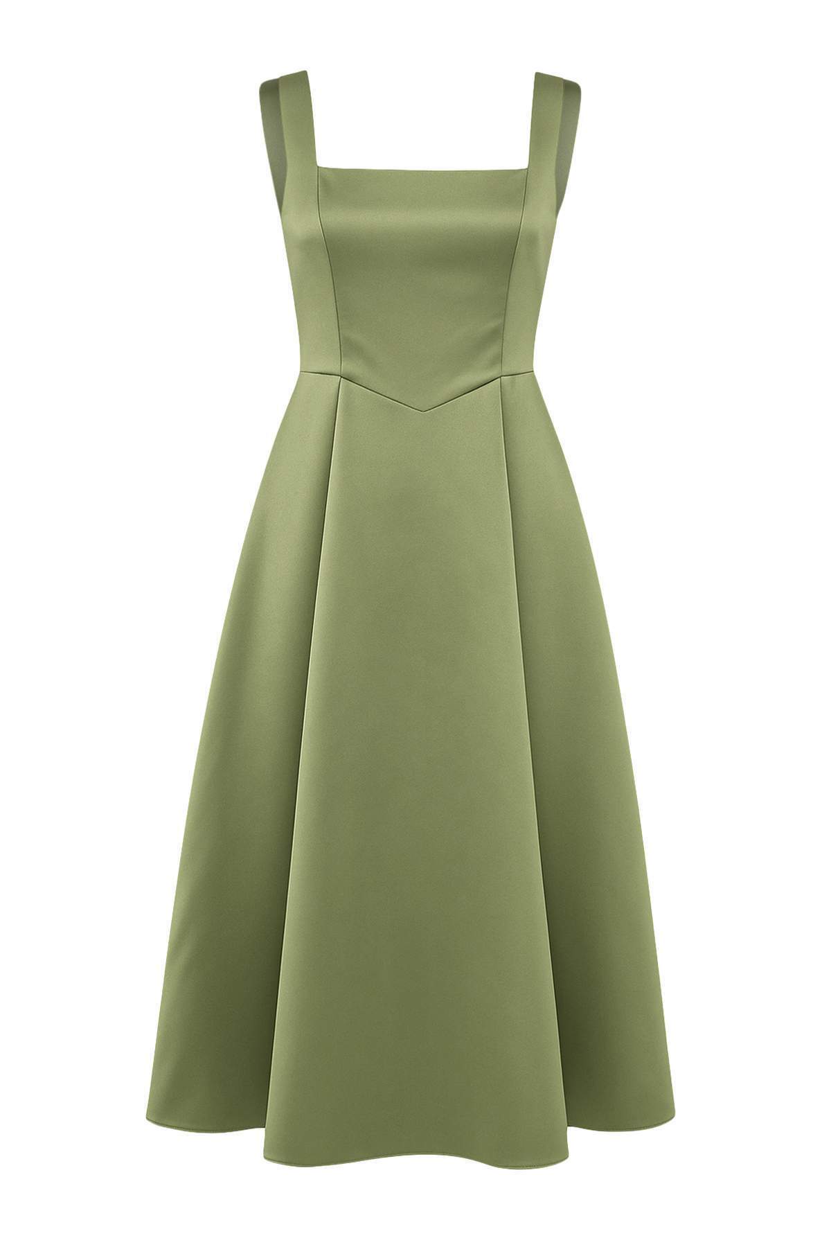 Trendyolmilla  Yağ Yeşil A-Kesim Saten Dokuma Şık Abiye Gece Mezuniyet Elbisesi TPRAW25EL00040 - Görsel 10