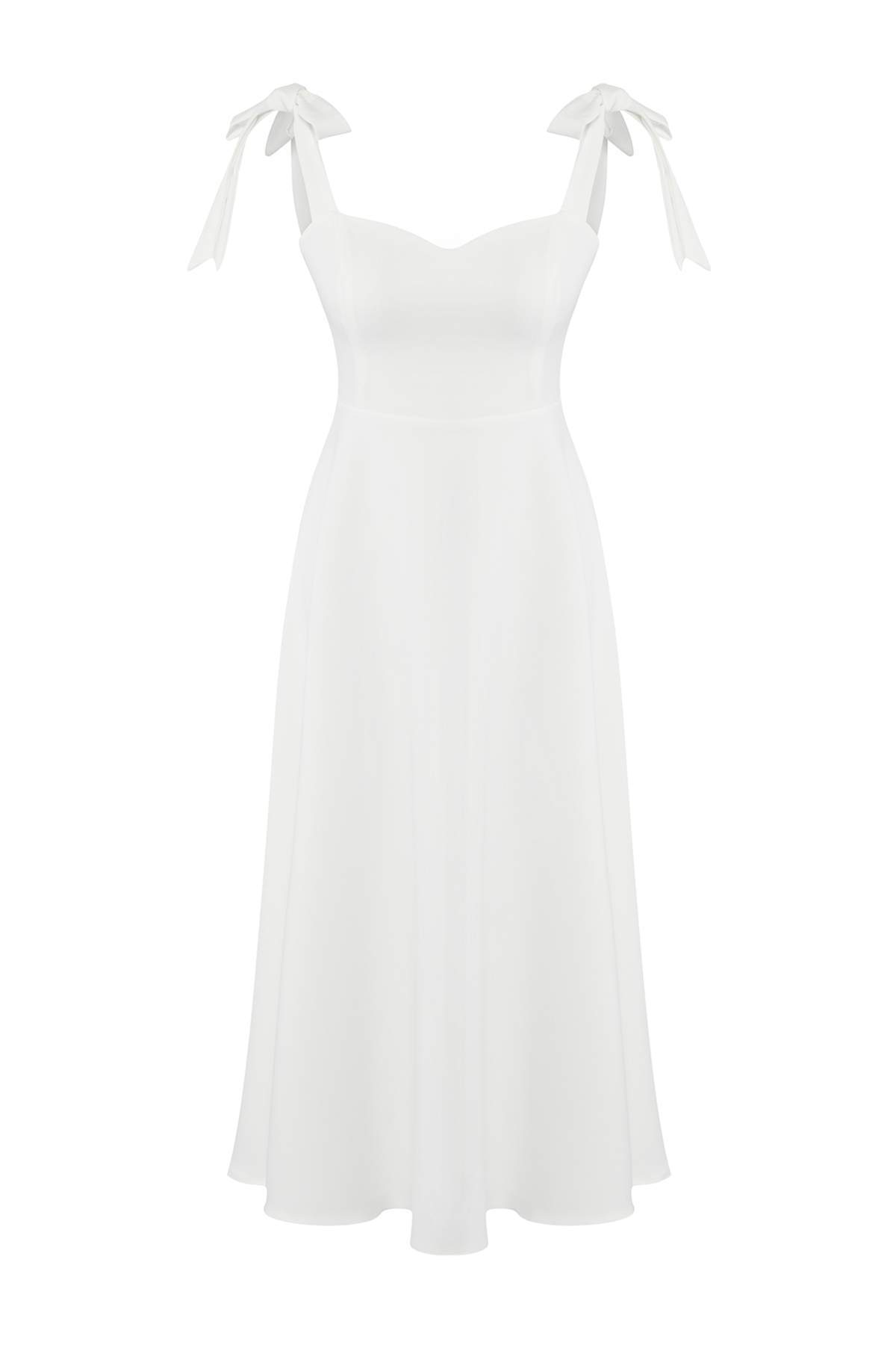 Trendyolmilla  Beyaz A-Kesim Askı Bağlama Detaylı Dokuma Midi Şık Abiye Gece Mezuniyet Elbisesi TPRSS24EL00251 - Görsel 6