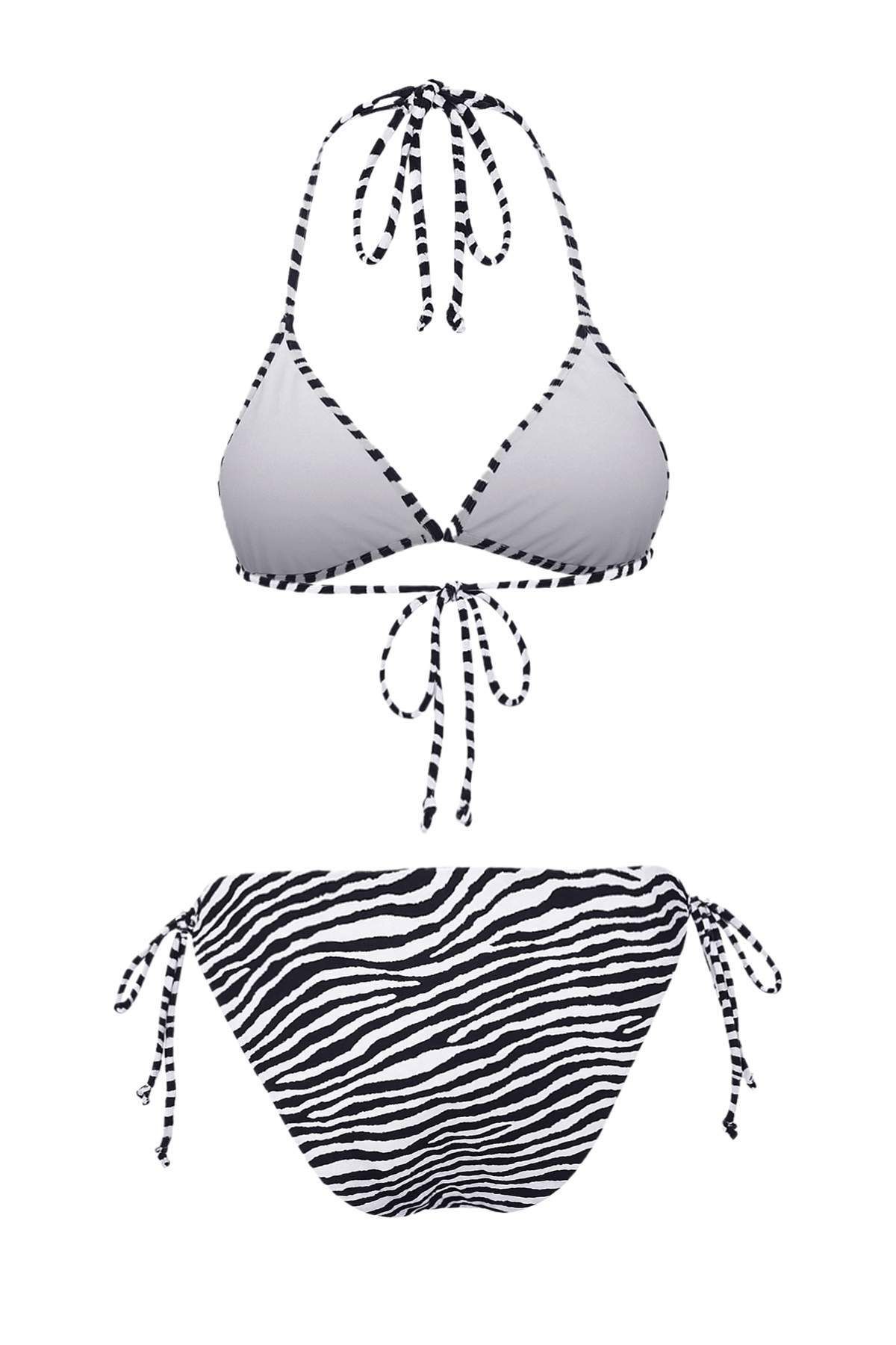 Trendyol Collection-Zebra Patterned Triangle Brazilian Cupless Bikini Set Tbess25Bt00160 6