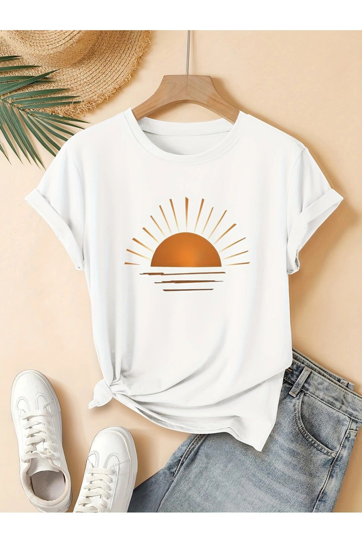 LEIVOR Minimal Gün Batımı Baskılı Kadın T-shirt