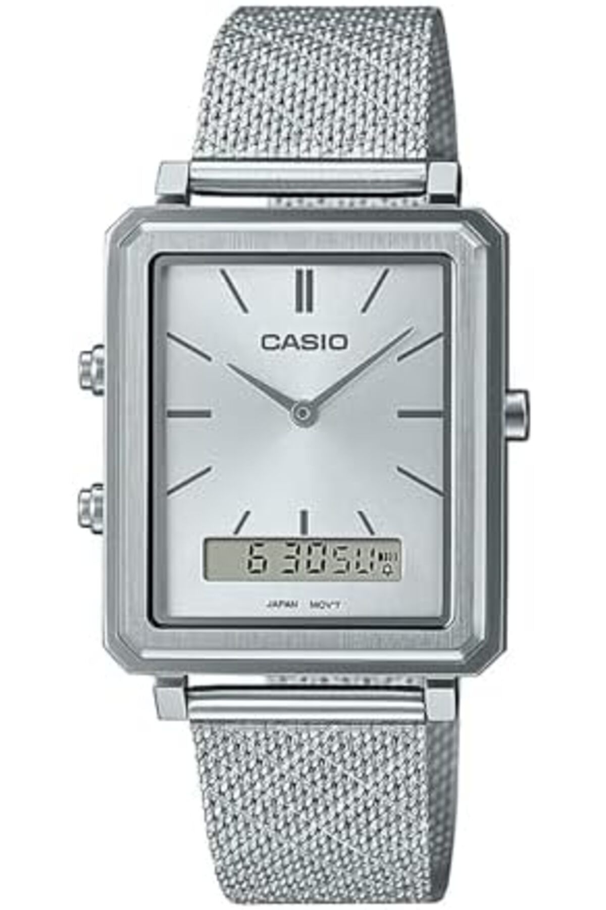 Casio-Analog-Digital Men's Watch with Silver Dial and Stainless Steel Mesh Band by Casio MTP B205M 7EDF 2