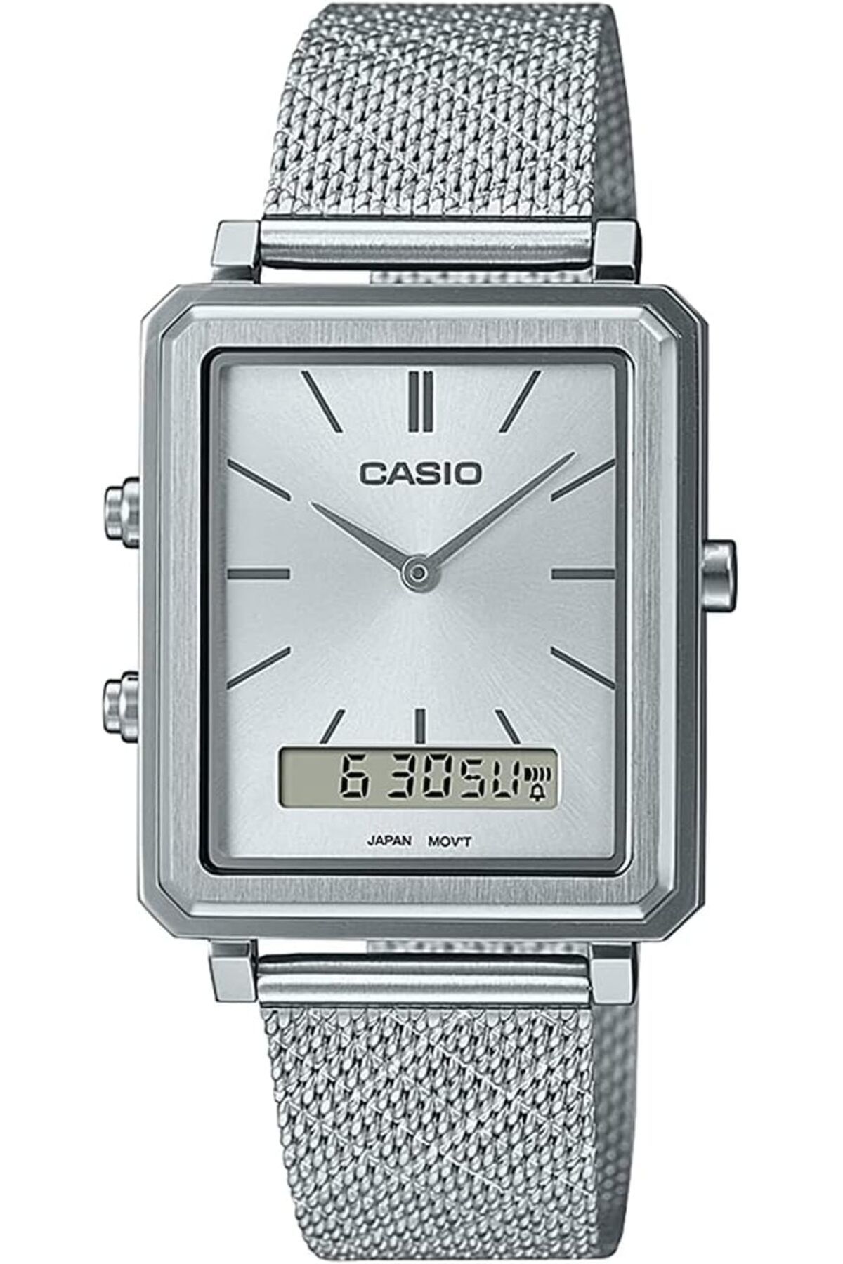 Casio-Analog-Digital Men's Watch with Silver Dial and Stainless Steel Mesh Band by Casio MTP B205M 7EDF 1