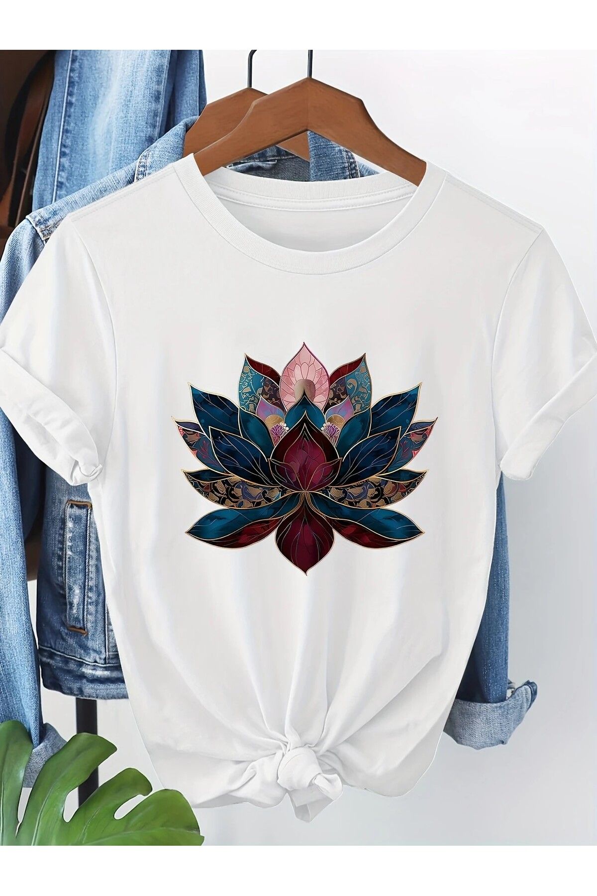 LEIVOR Lotus Çiçeği özel tasarım Baskılı Kadın T-shirt