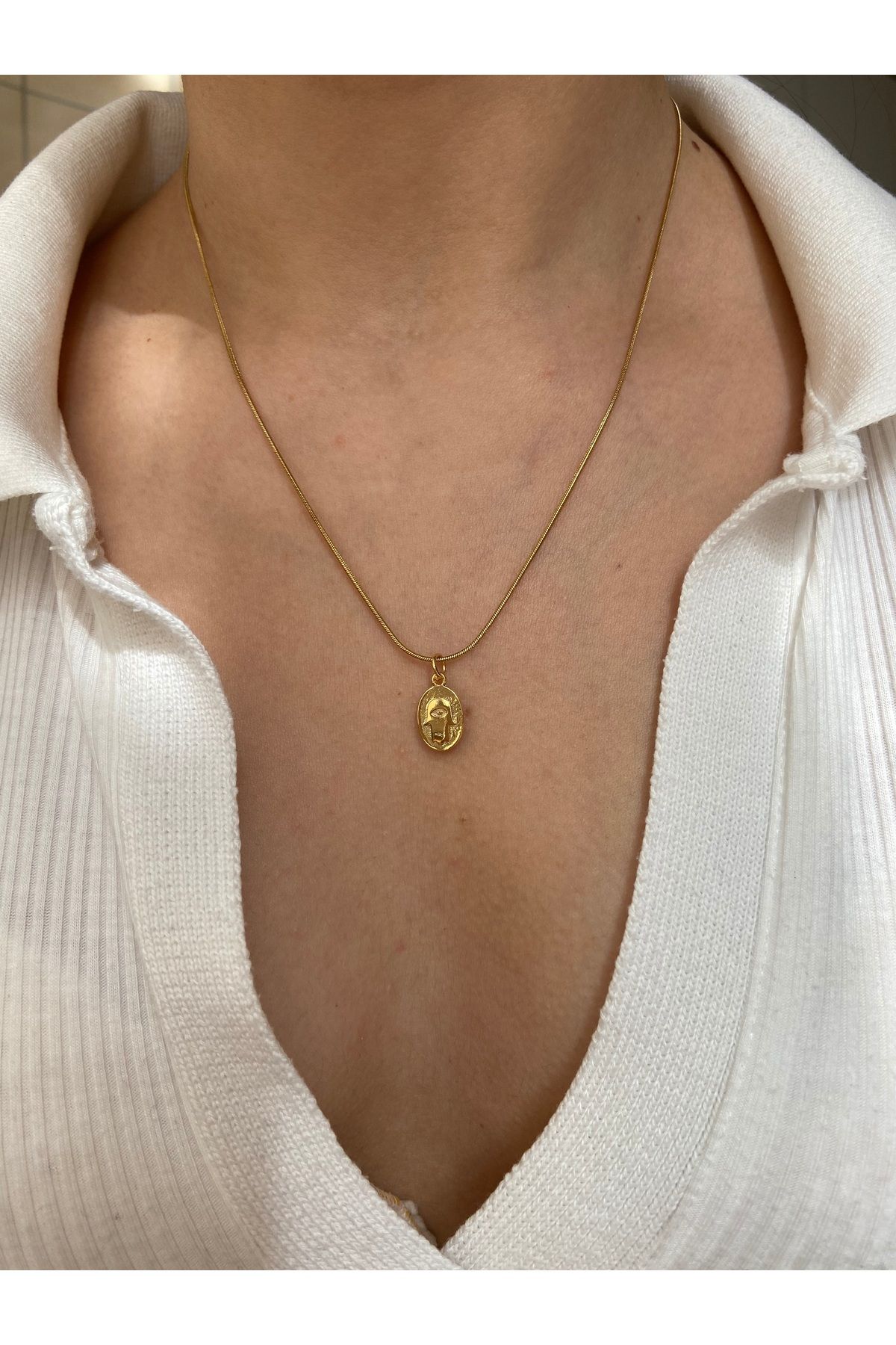 Arsaley Collection Hamsa plaka 45 cm çelik zincirli gold kolye