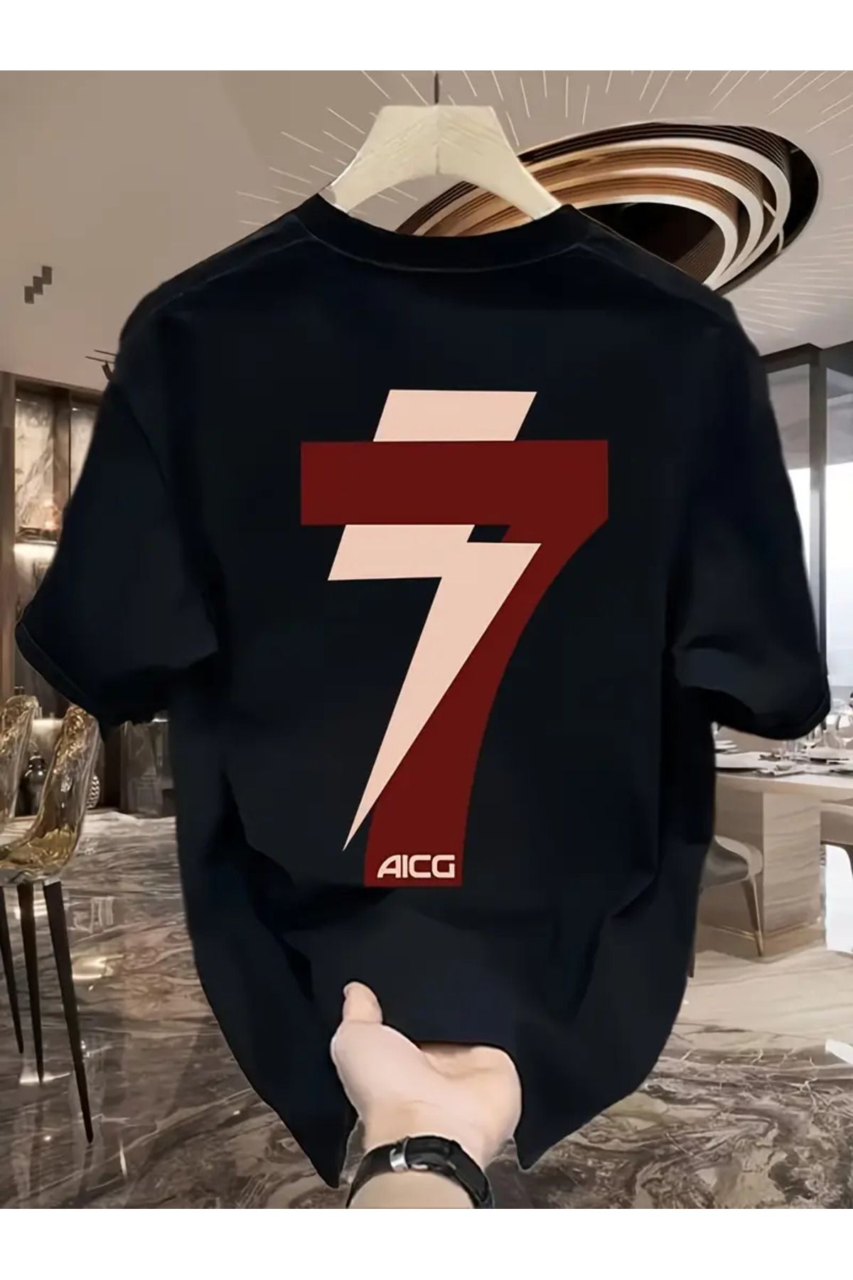 AEMİ Unisex Seven Lightining Oversize Bisiklet Yaka T-shirt