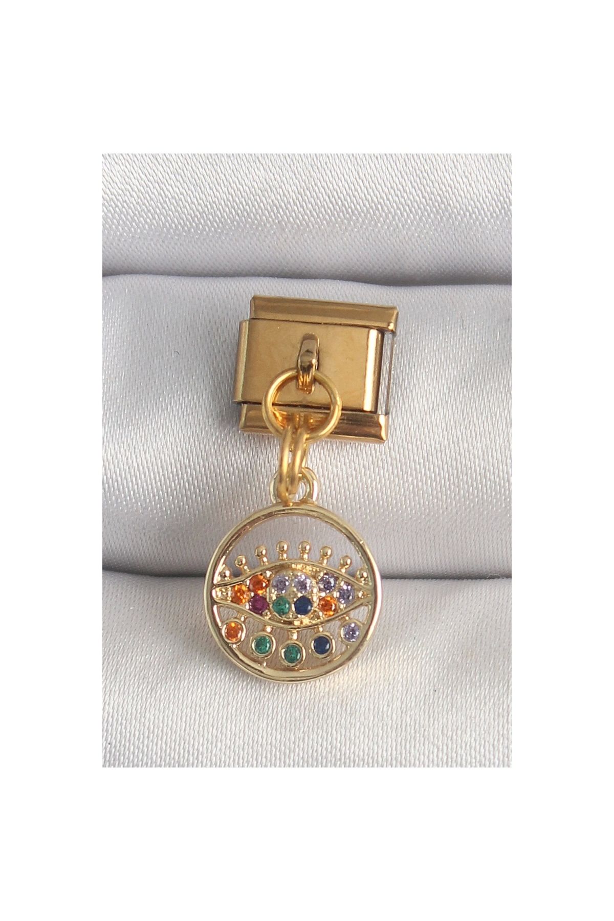 Marsilyan 316L Çelik Gold Renk Sallantı Renkli Zirkon Taşlı Göz Model Nomination Charm - TJ-BC1346