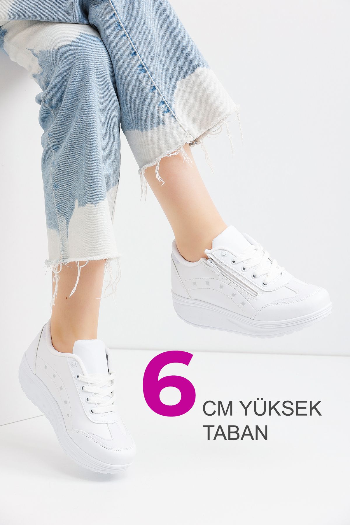 Devida Kadın Beyaz Spor Ayakkabı 6 Cm Yüksek Rahat Taban Günlük Sneaker GX300