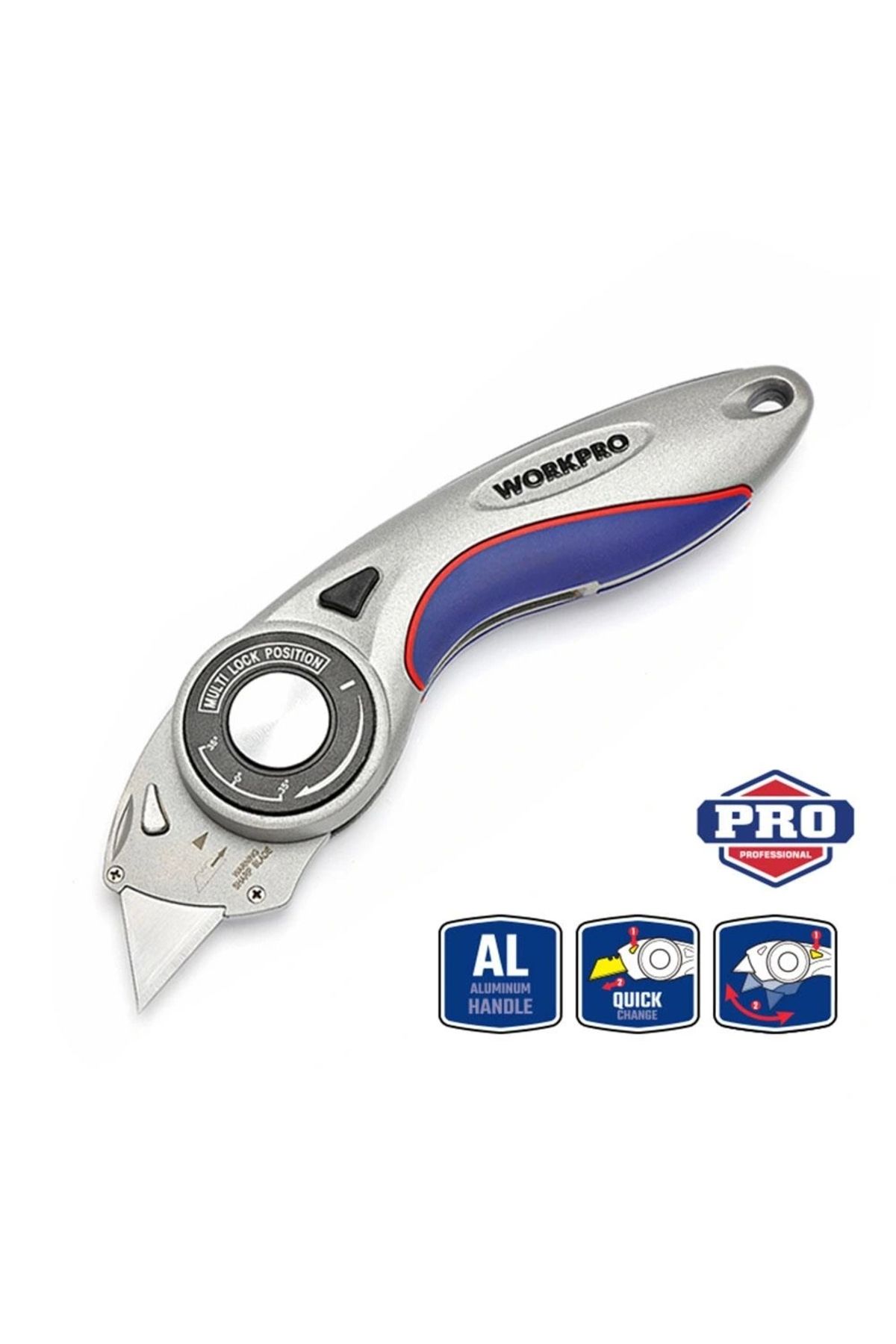 ShopNova WORKPRO WP211013 Ağır Hizmet Alüminyum Gövde Açı Ayarlı Katlanır Rötuş Maket Bıçağı + 5 Adet Yedek B