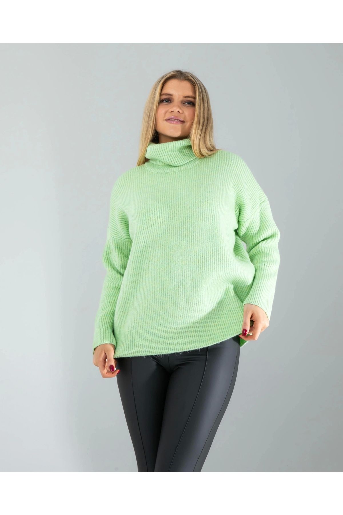 OurStyles Mint Balıkçı Yaka Salaş Triko Kazak