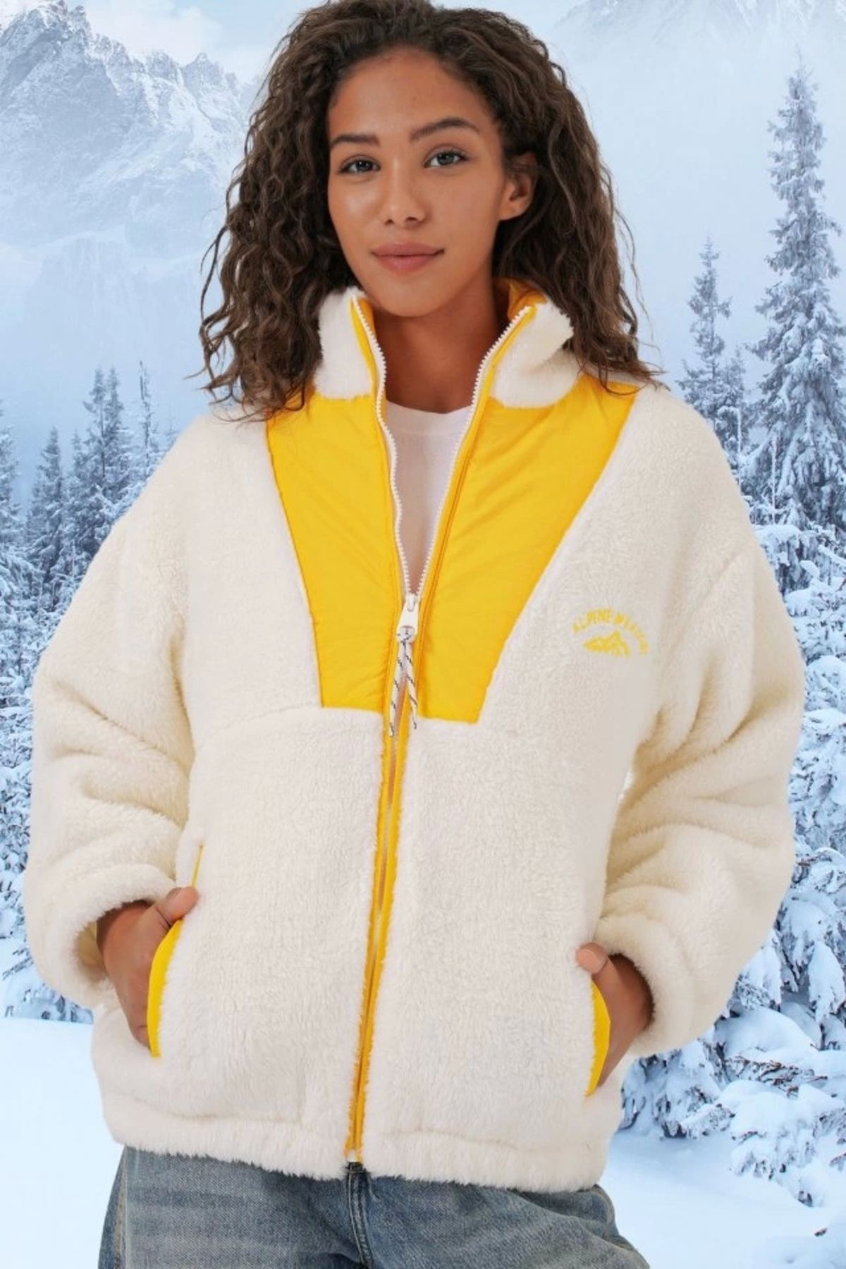 Kaplan 5194 Peluş Mont Ceket - Sarı