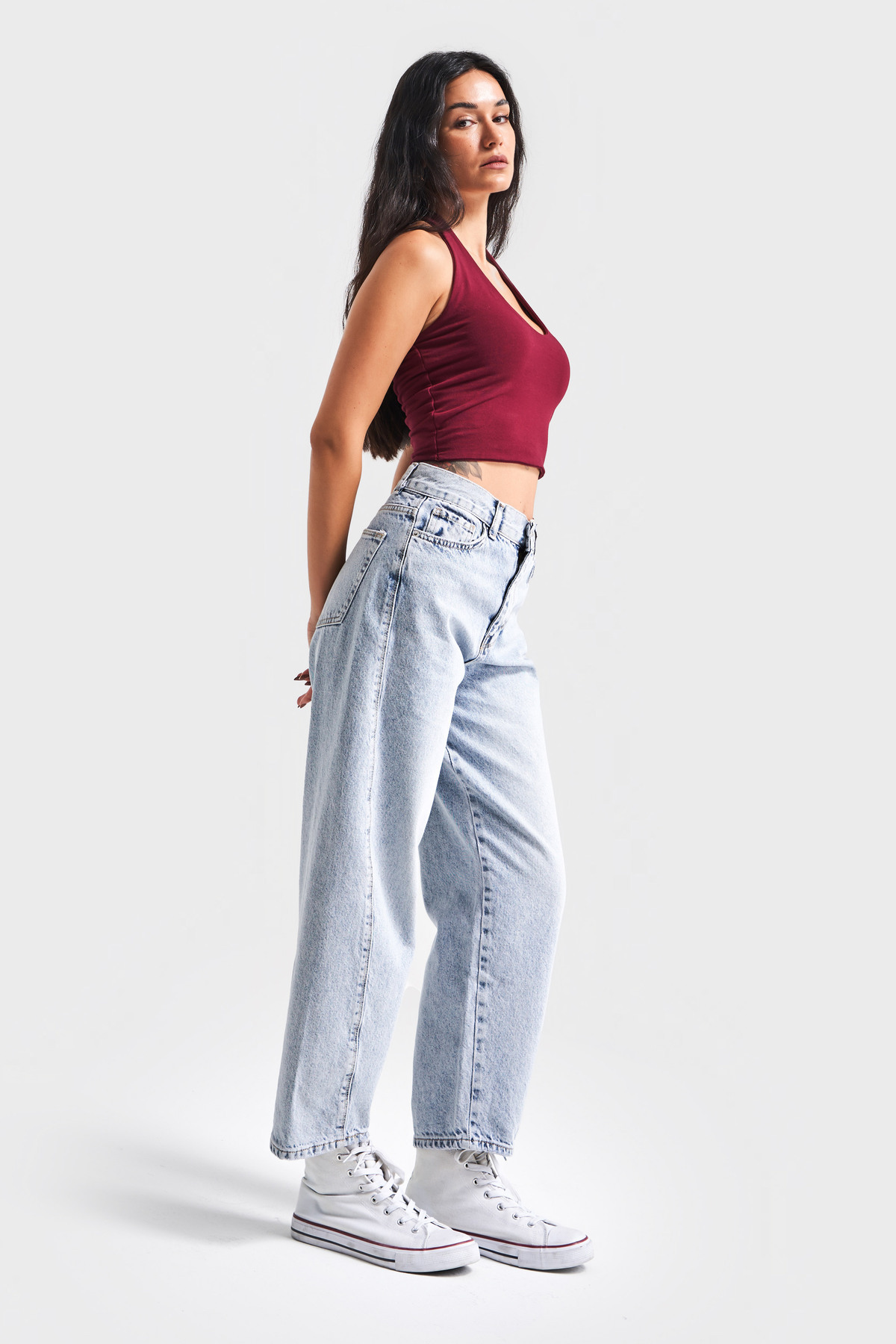 it's basic  Kadın Snow Kot Rengi Venüs Carrot Fit Rahat Kalıp Yüksek Bel Denim Jean - Görsel 6