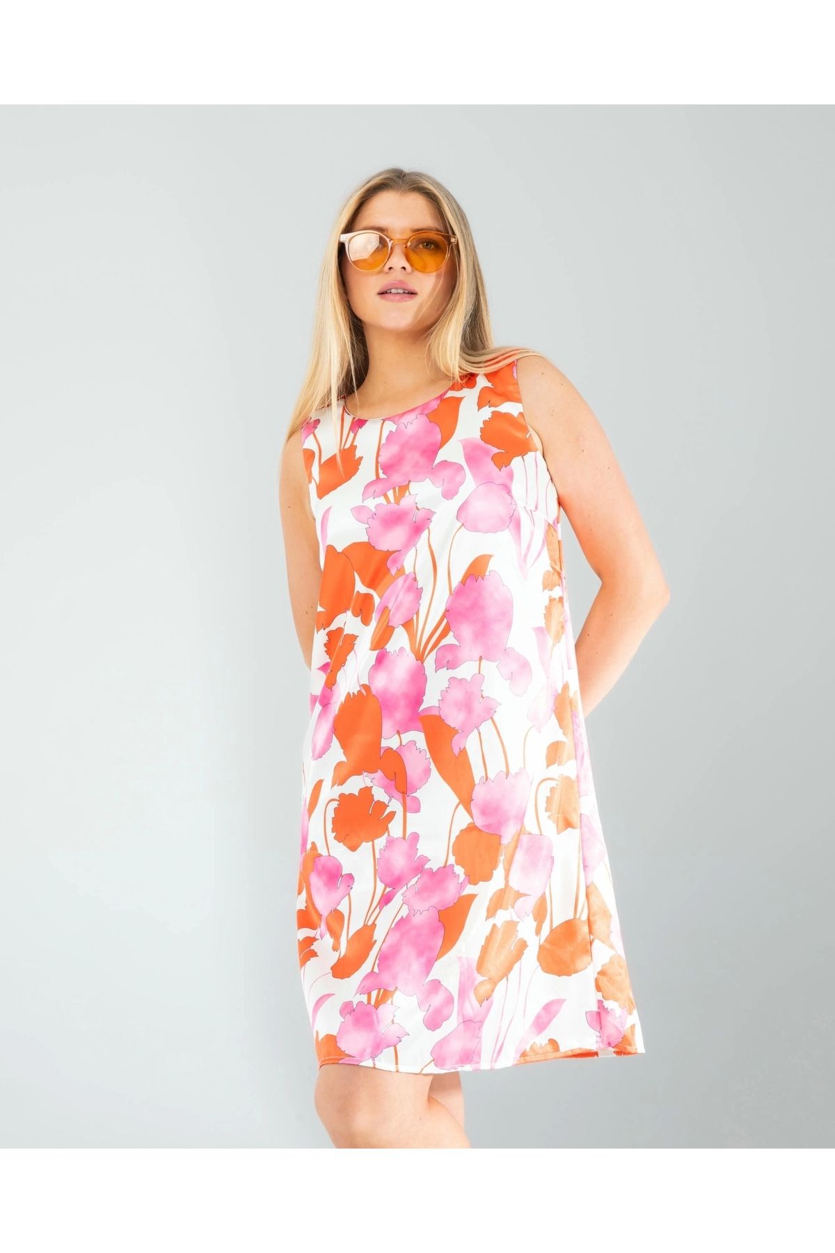 OurStyles Çiçek Desen Saten Elbise
