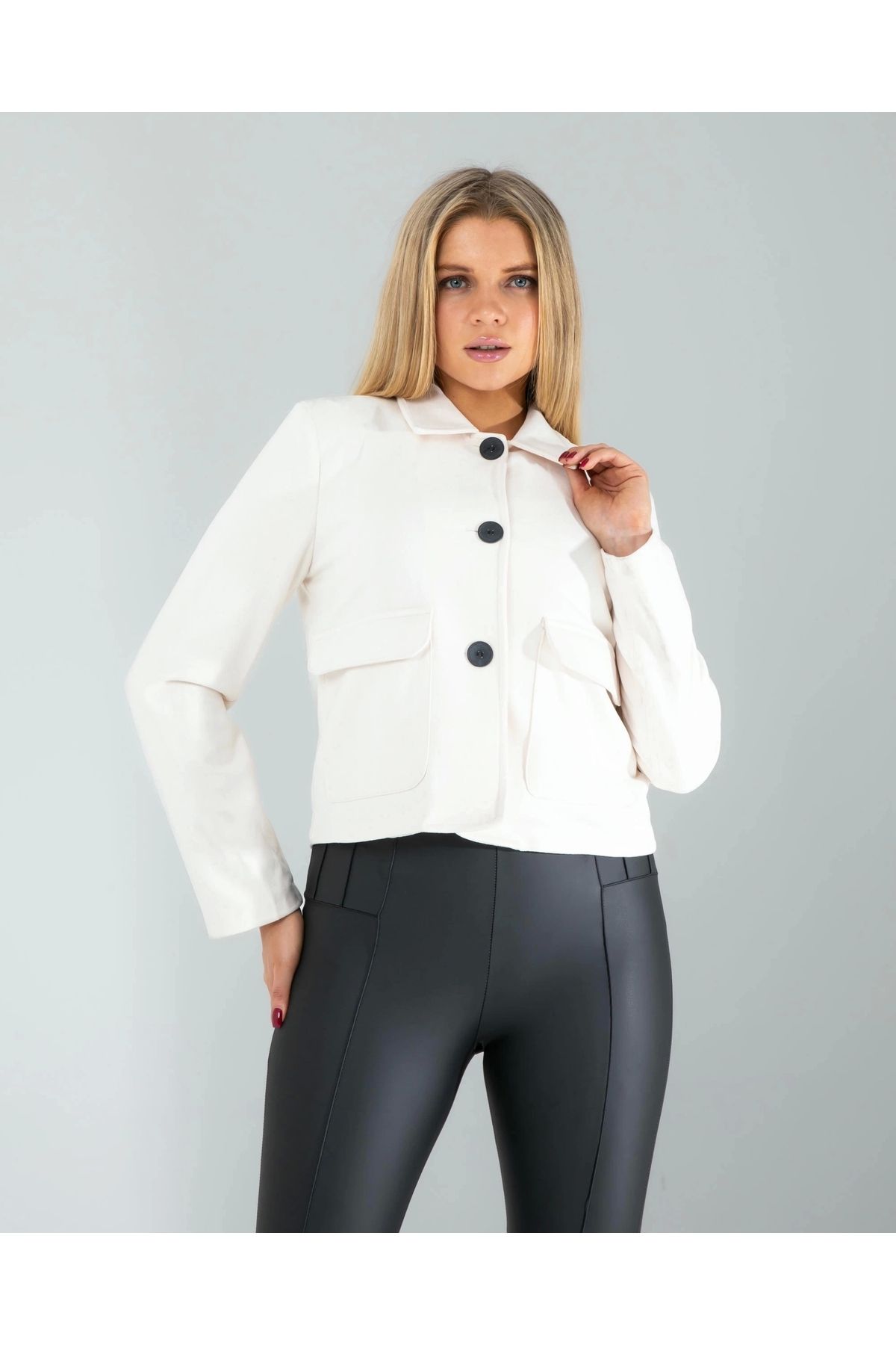 OurStyles Beyaz Süet Ceket