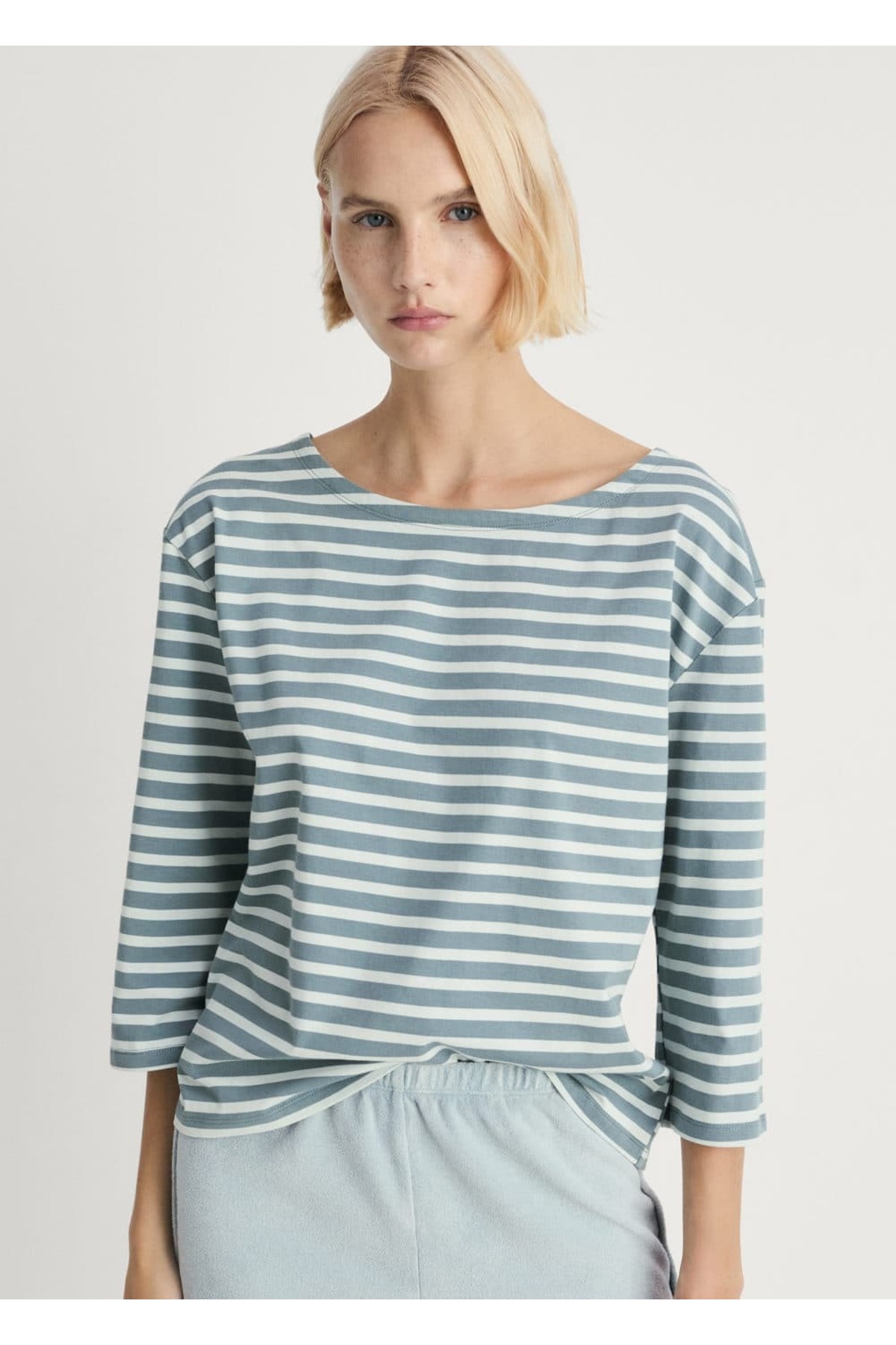 Dokuma çizgili pamuklu tişört
