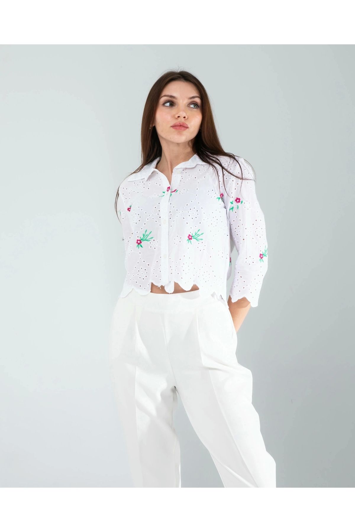 OurStyles Yeşil Nakışlı Fisto Gömlek