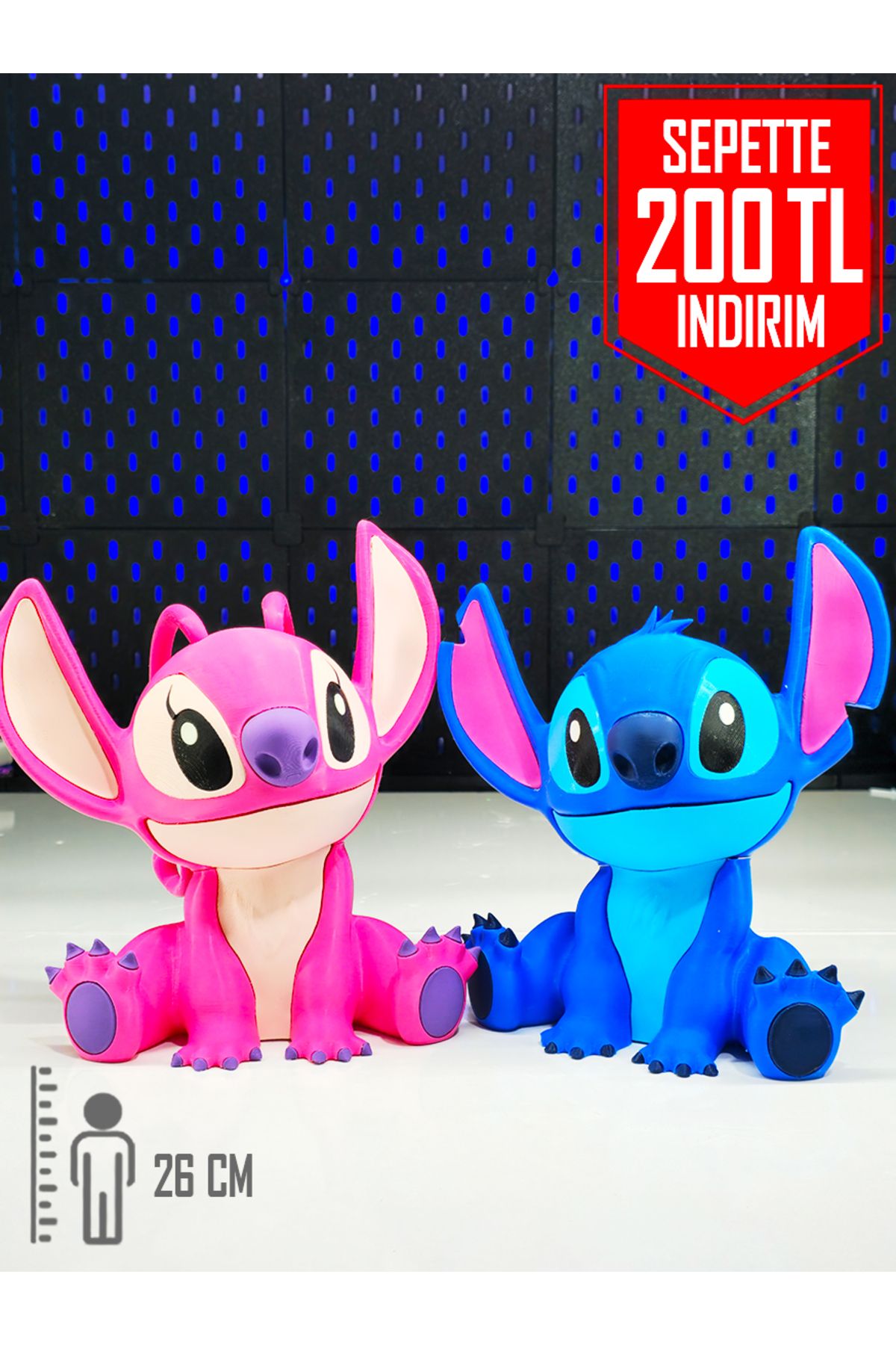 Suelo Butik DEV BOY! 26Cm Stitch ve Angel Figürü Stiç ve Lilo Filmi Karakterleri Figür Oyuncakları (2 Adet)