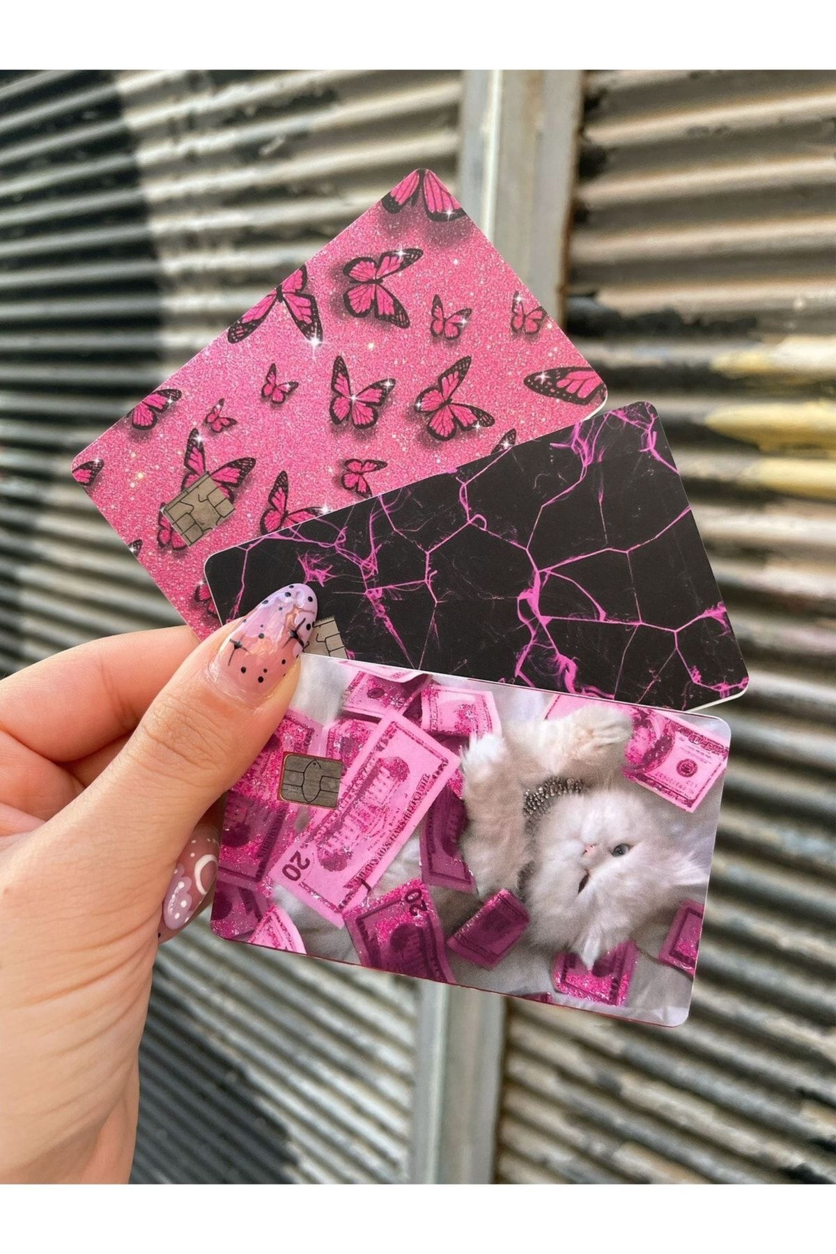 hediyenebak 3'lü Pink Material Tasarımlı - Papara, Tosla, Otobüs Kart Kaplama Stickeri Kredi Kartı Için