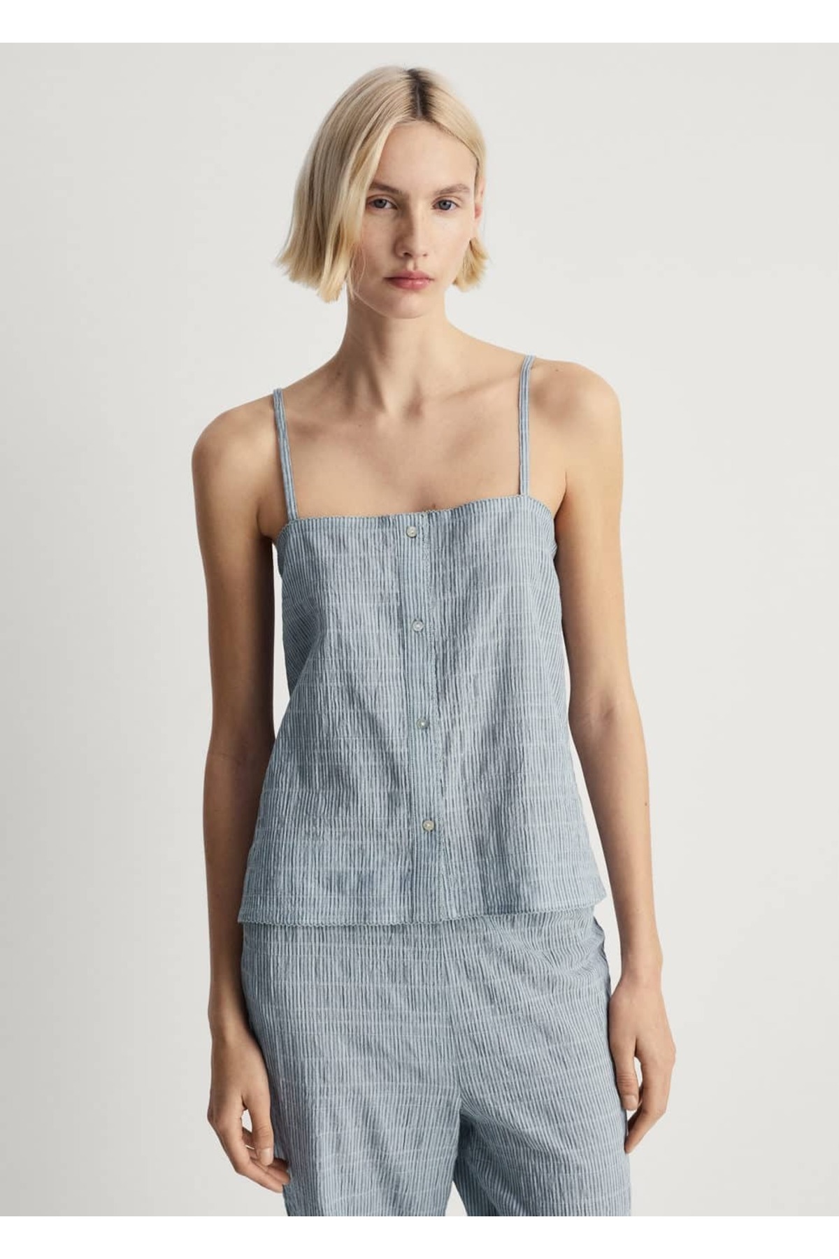 Pamuklu çizgili dokuma gofre kumaş pantolon