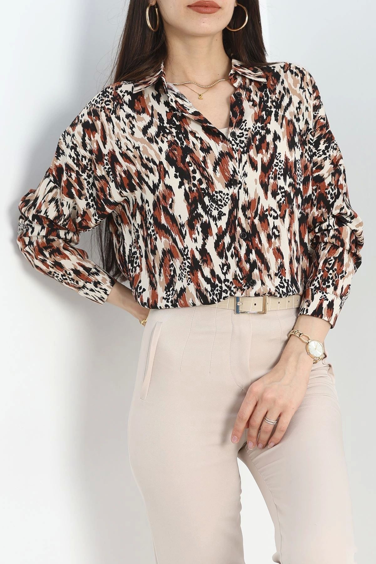 OurStyles Desenli Oversize Dokuma Gömlek Bordoleo - 1802.1095.