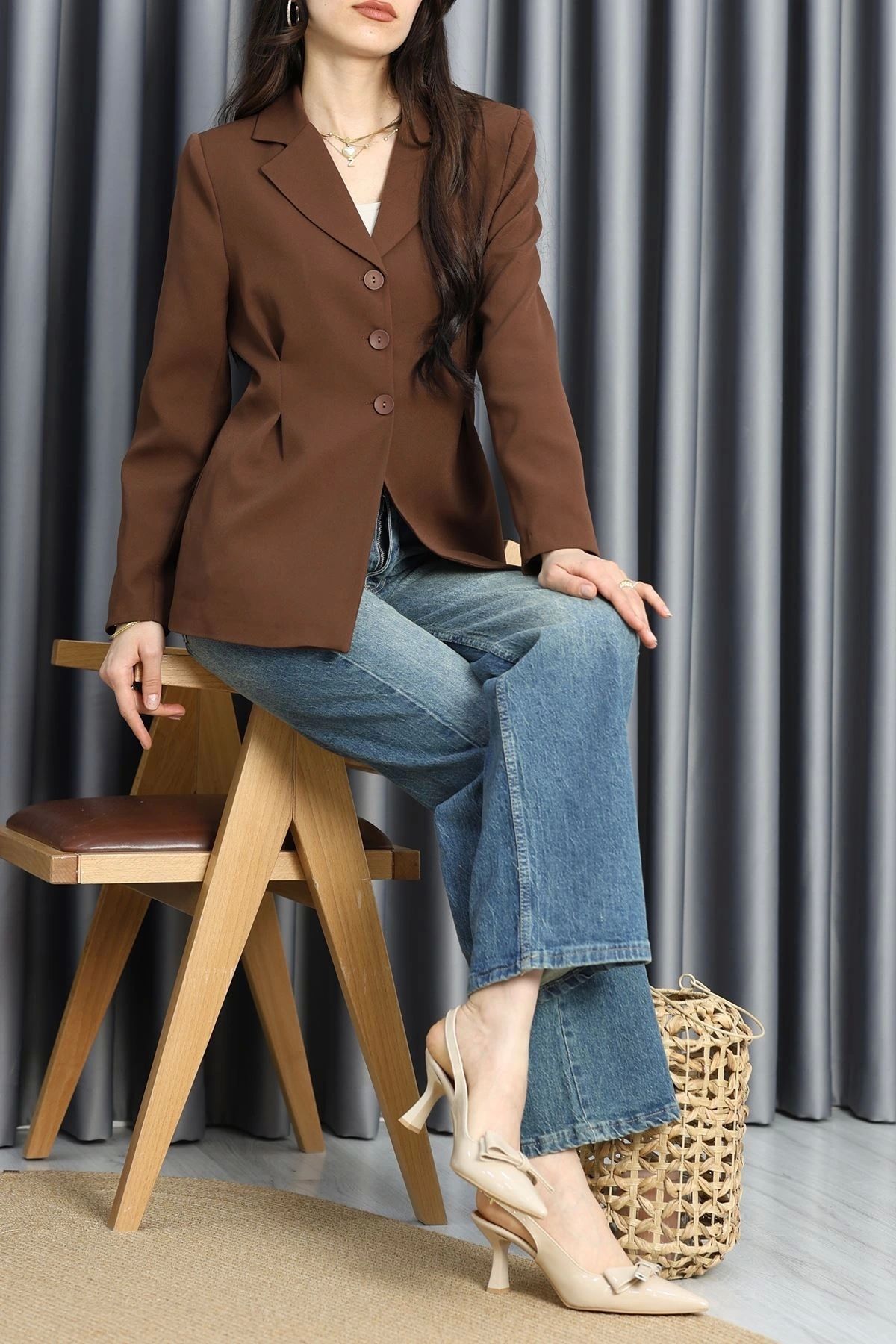 OurStyles Efruza Marka Astarlı Blazer Ceket Vizon - 70119.1991.