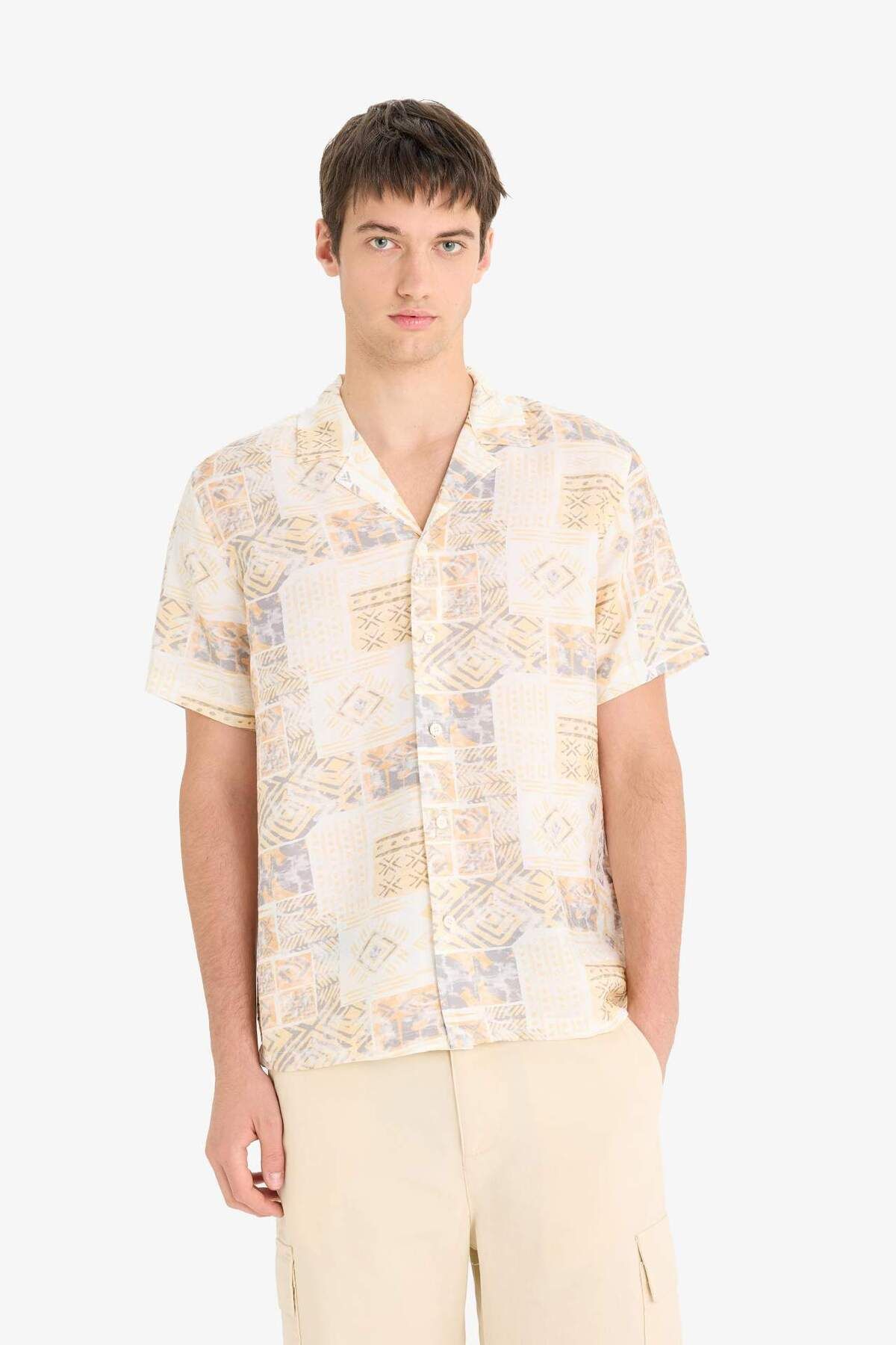 DeFacto-Regular Fit Apache Collar Patterned Short Sleeve Shirt E2315Ax25Sm 3