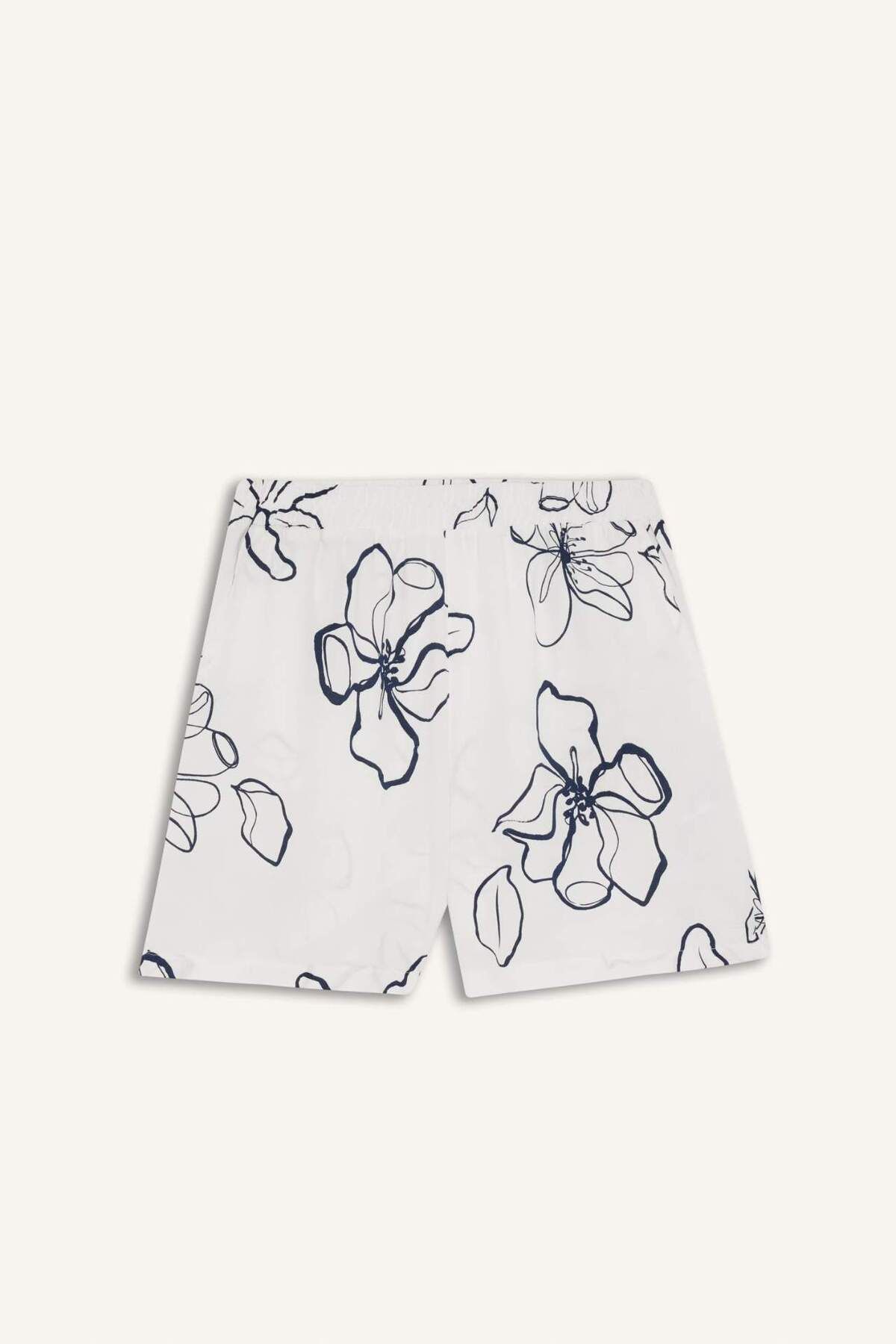 DeFacto-Regular Fit Normale Taille Gemusterte Shorts aus Leinenmischung mit Stretchband D0317AX25SM 2