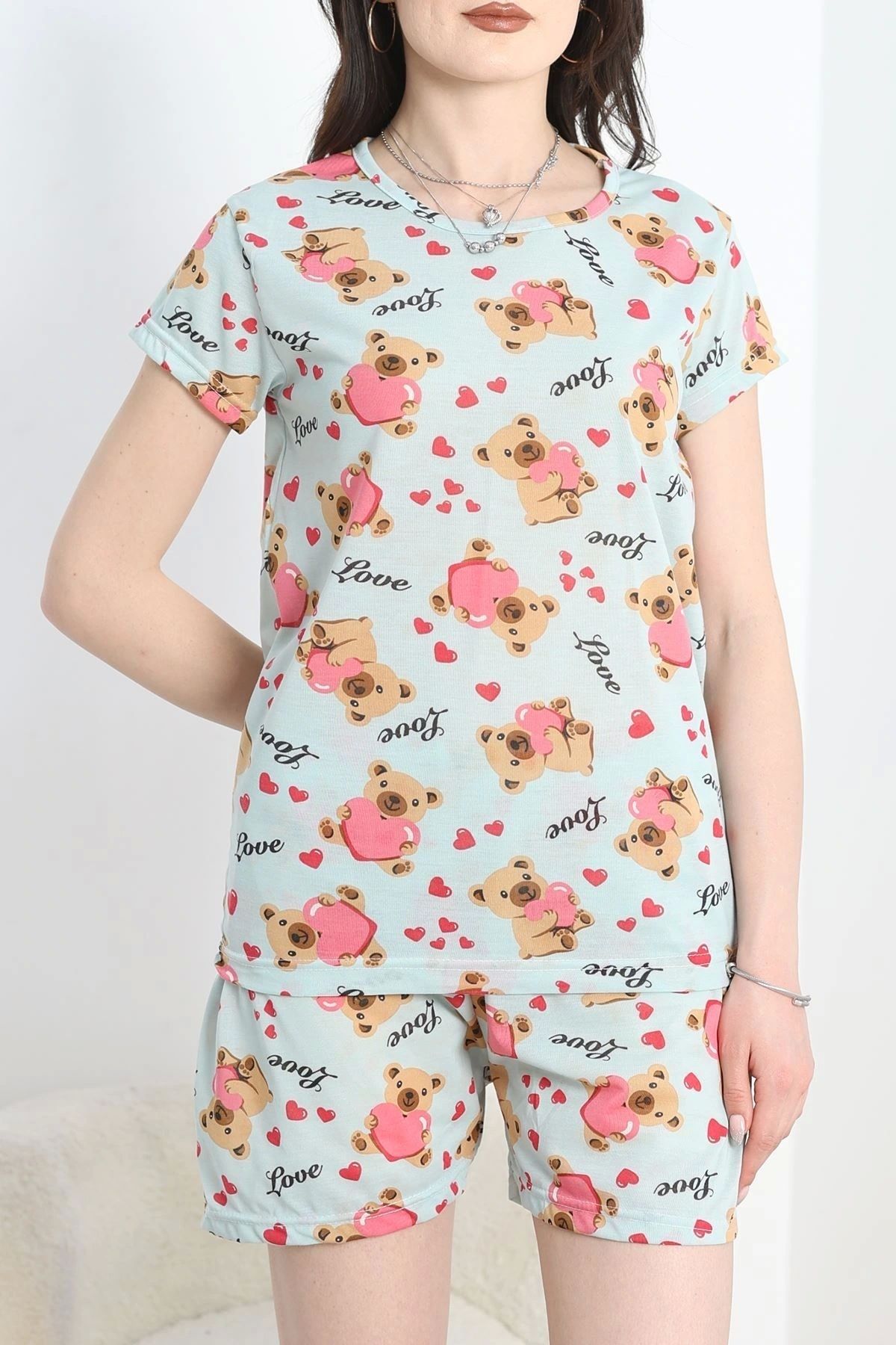 OurStyles Alt Üst Aynı Şortlu Pijama Takımı Siyahçilek - 40751.1857.