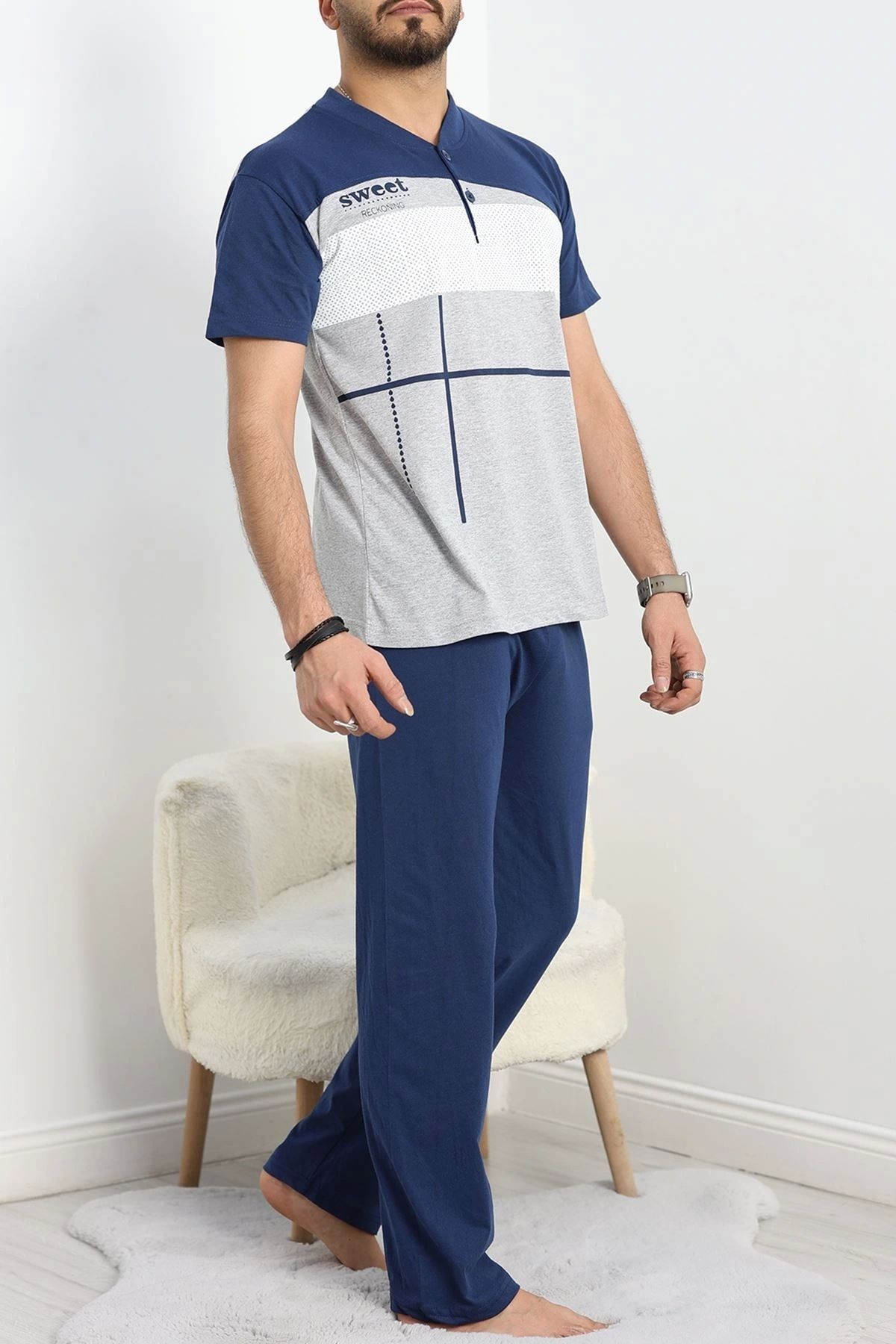 OurStyles Erkek Pijama Takımı İndigo - 70562.1838.