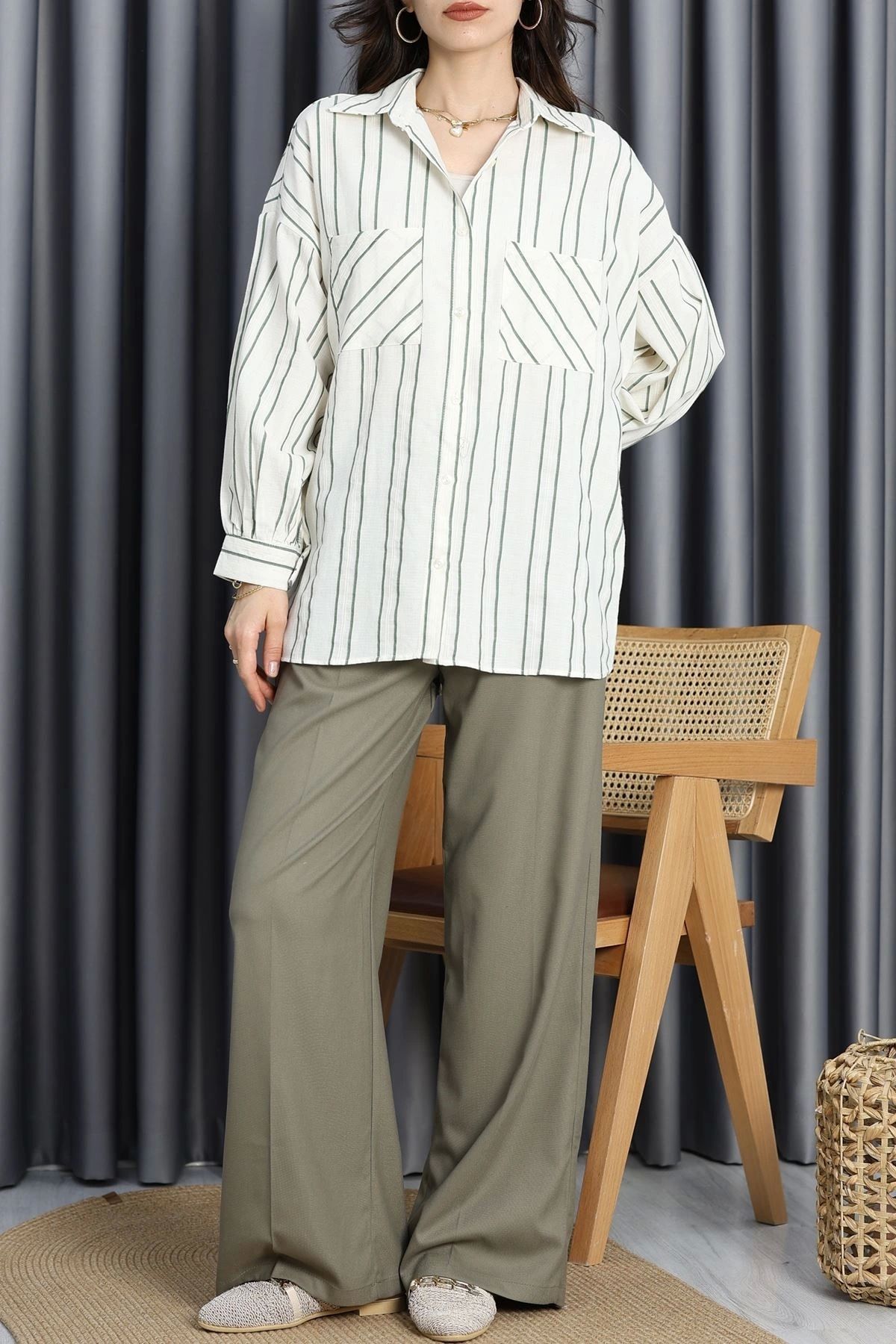 OurStyles Reyon Marka Keten Gömlek Laciçizgili - 70143.1996.