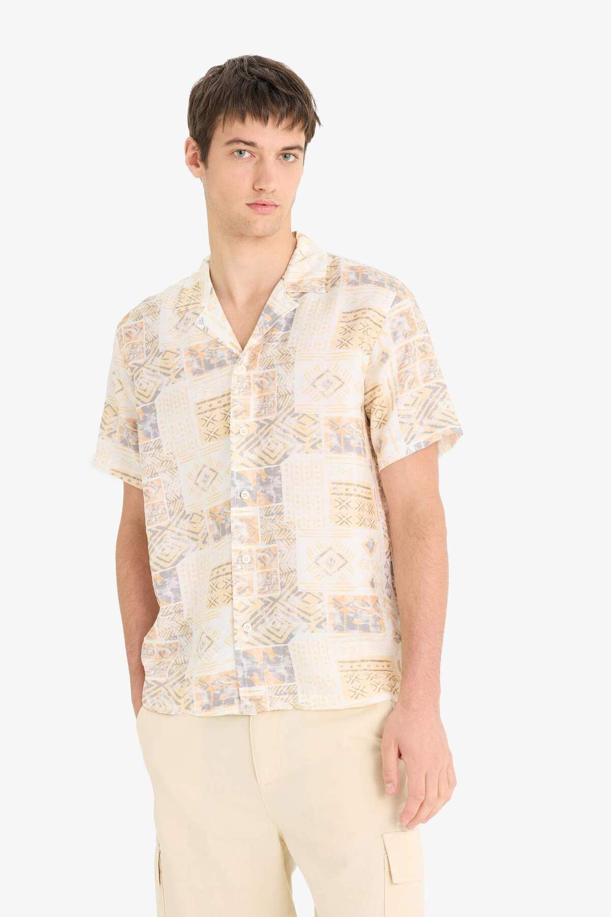 DeFacto-Regular Fit Apache Collar Patterned Short Sleeve Shirt E2315Ax25Sm 4