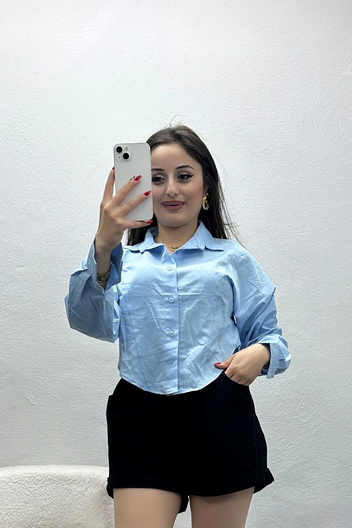 OurStyles Önden Pensli Terikoton Gömlek Beyaz - 40327.1594.