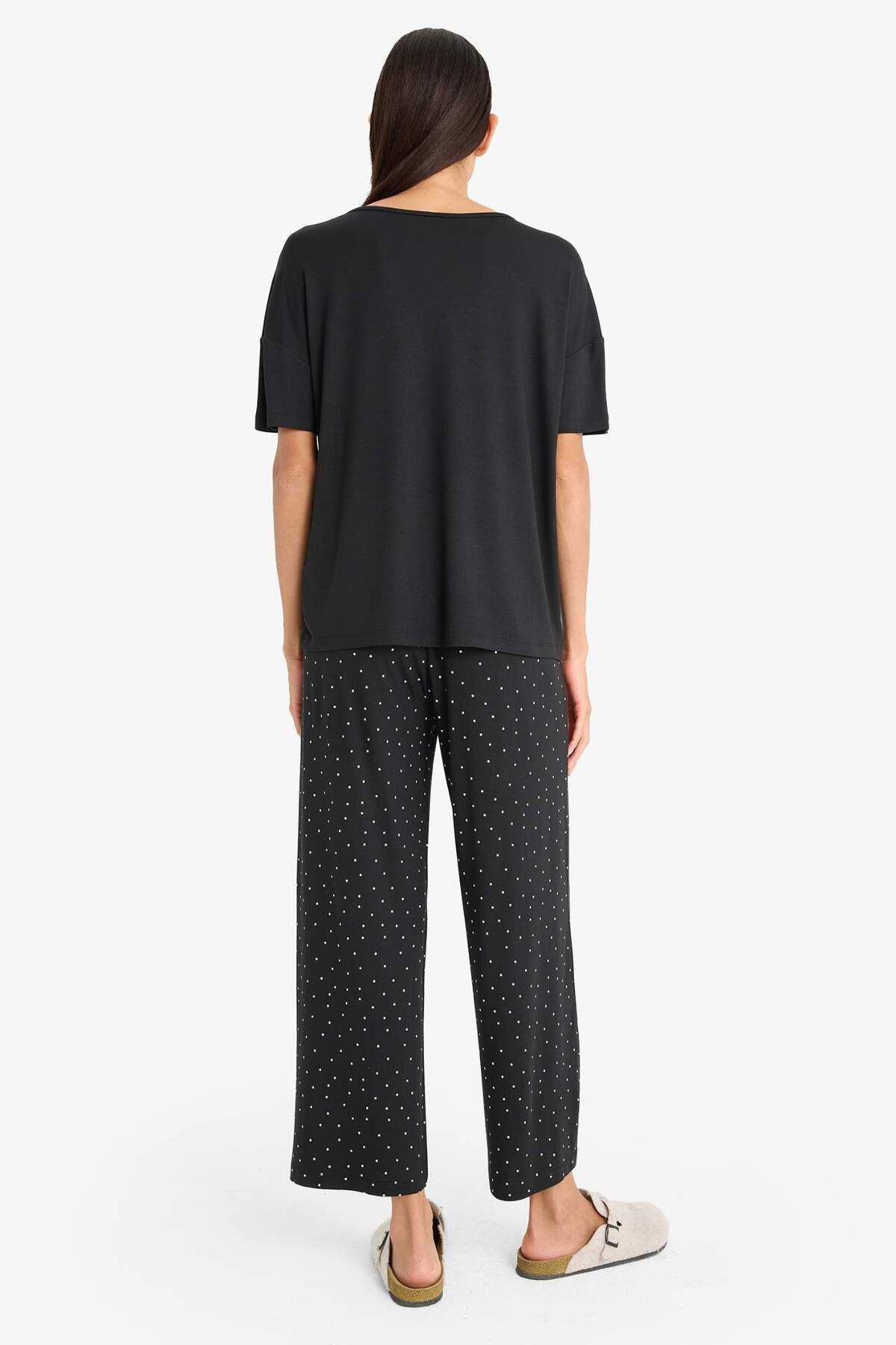 DeFacto-Pajama Sets Short Sleeve Pajama Top with Stretchy Waist Long Pajama Bottom-Fall in Love D8454Ax25Sp 6